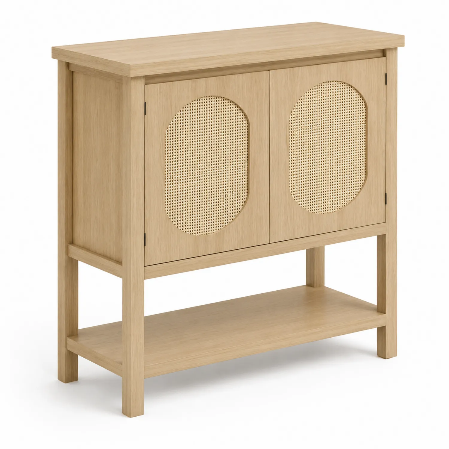 Drewniana konsola z rattanowymi drzwiami 80x35x90 cm