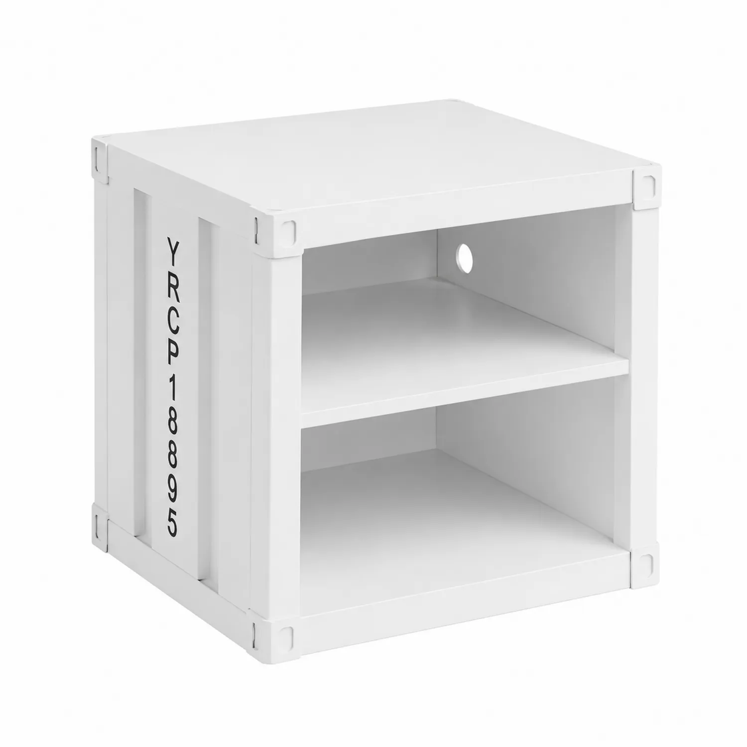 Metalowa szafka nocna stalowa biała z otworem na kable
