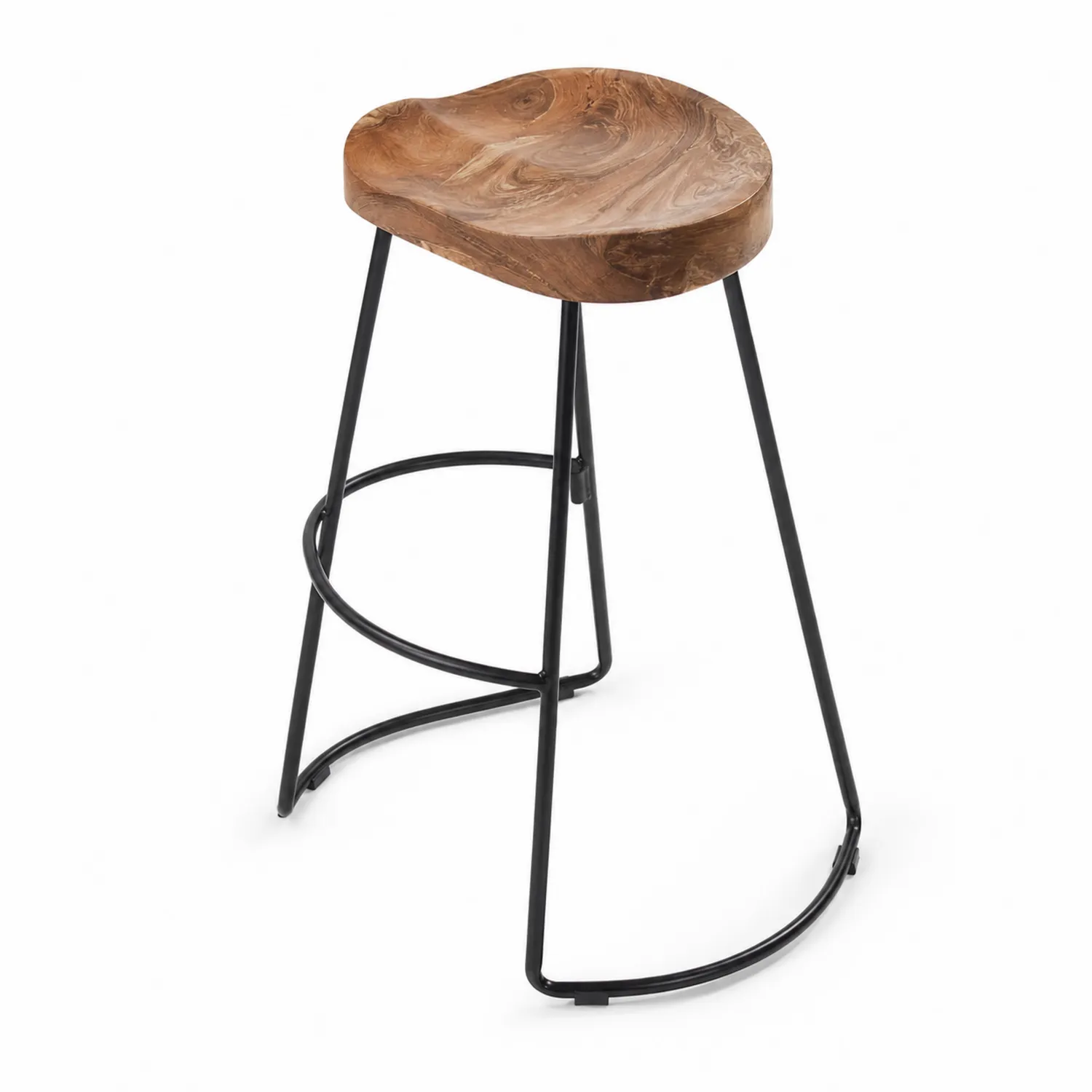 Stołek barowy z drewna tekowego z metalową ramą 75 cm