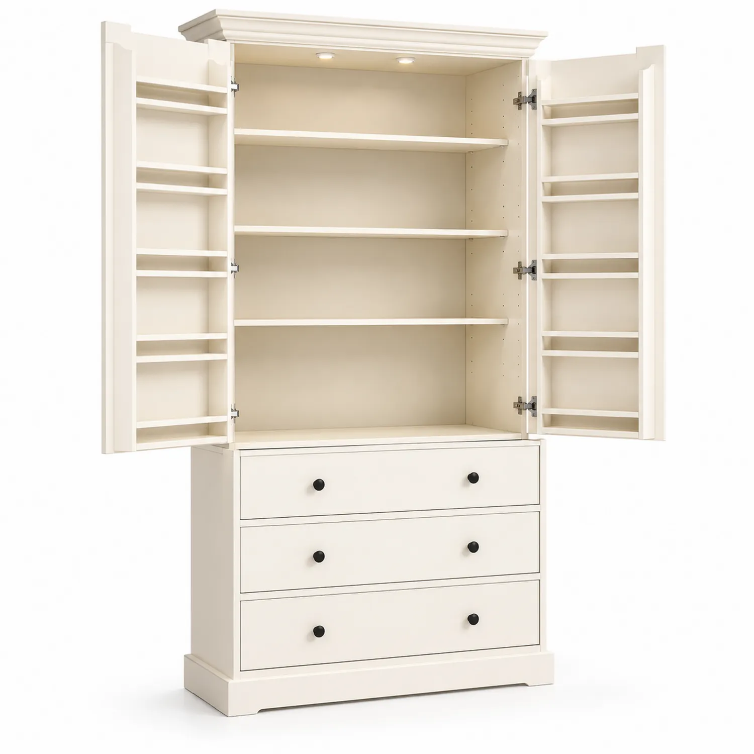 Kredens kuchenny MDF z szufladami i oświetleniem LED Kremowy 120x50x210 cm