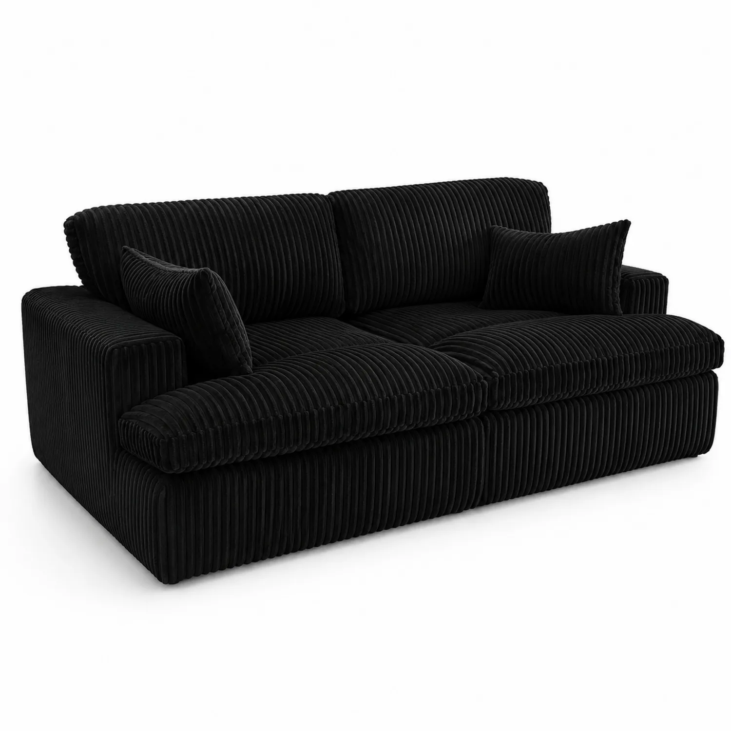Czarna Sofa Sztruksowa z 2 Poduszkami