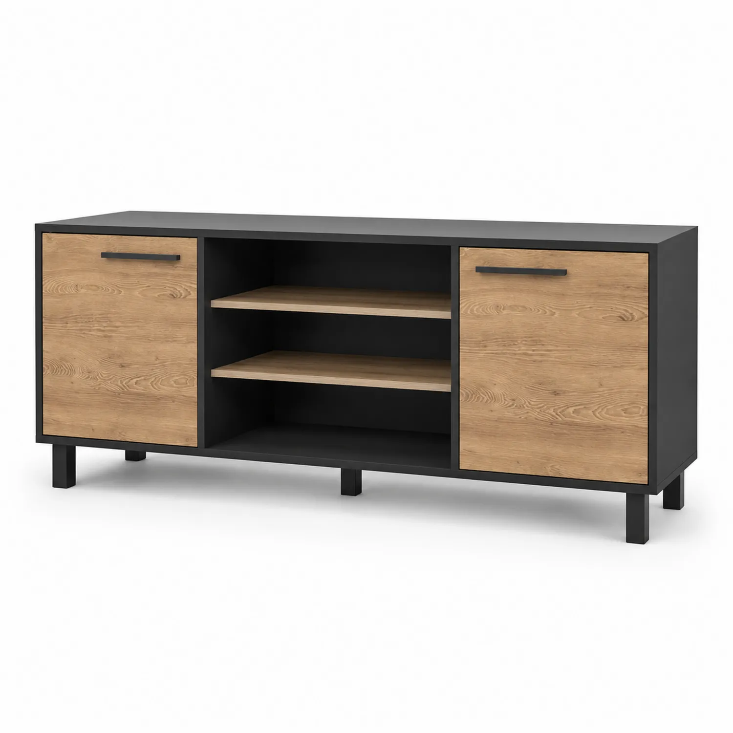 Szafka RTV z płyty MDF i laminowanej 120 cm Czarny i Dąb