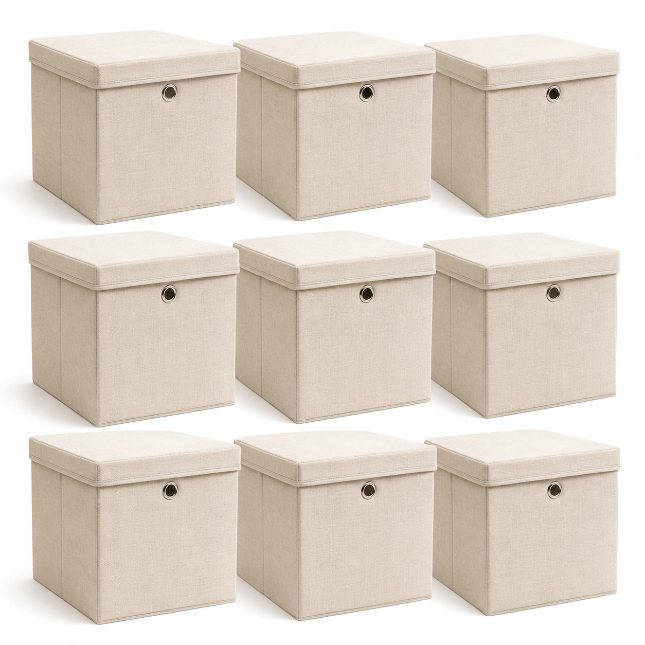 Set de 9 cajas organizadoras grandes con tapa beige-HeimoraLiving