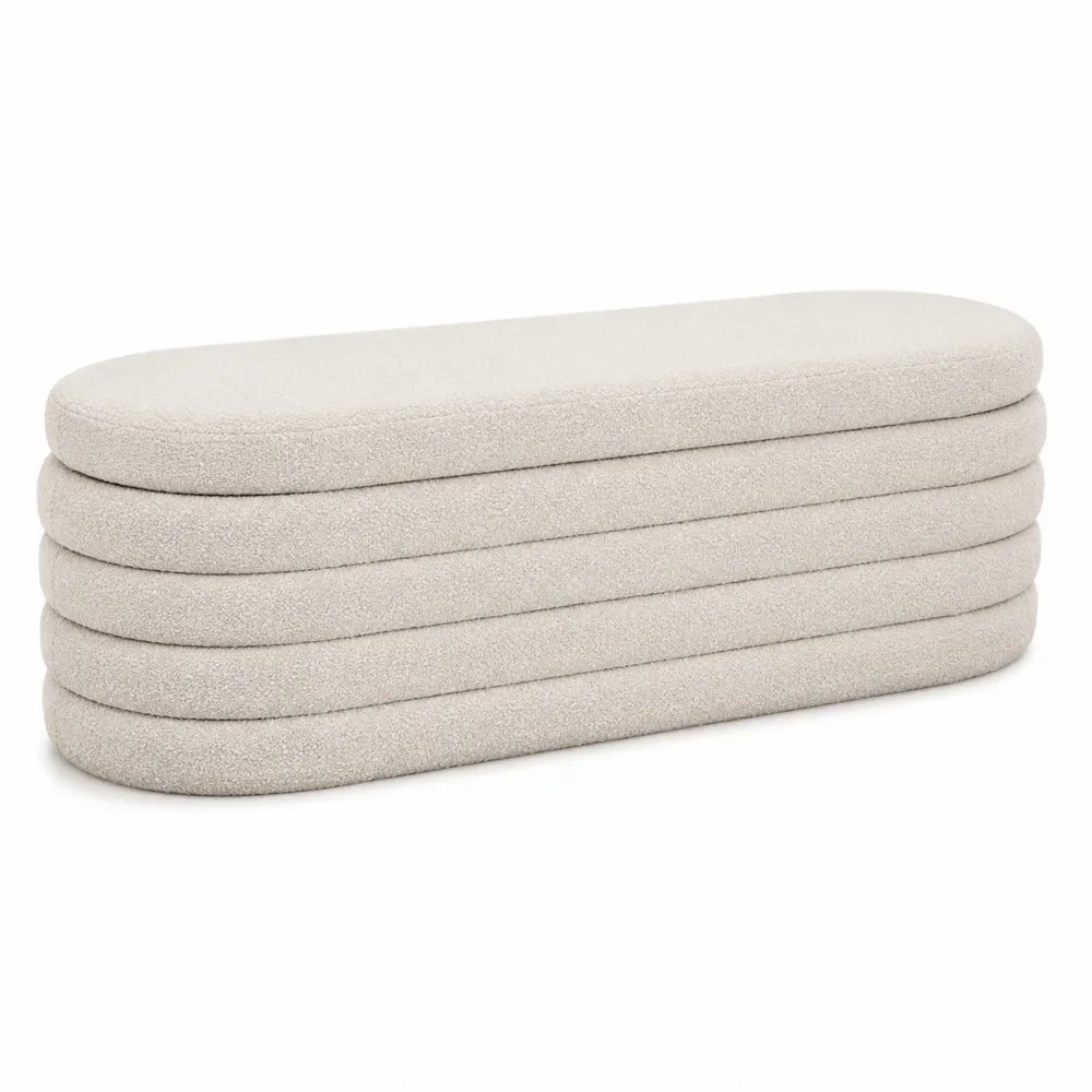 Ławka owalna z tkaniny bouclé beżowa 140 cm