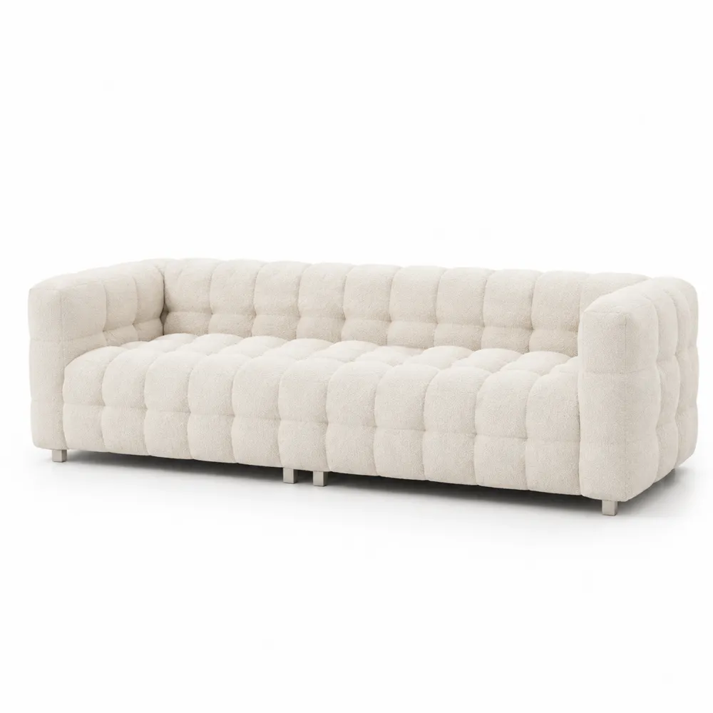 Sofa trzyosobowa kremowa pluszowa