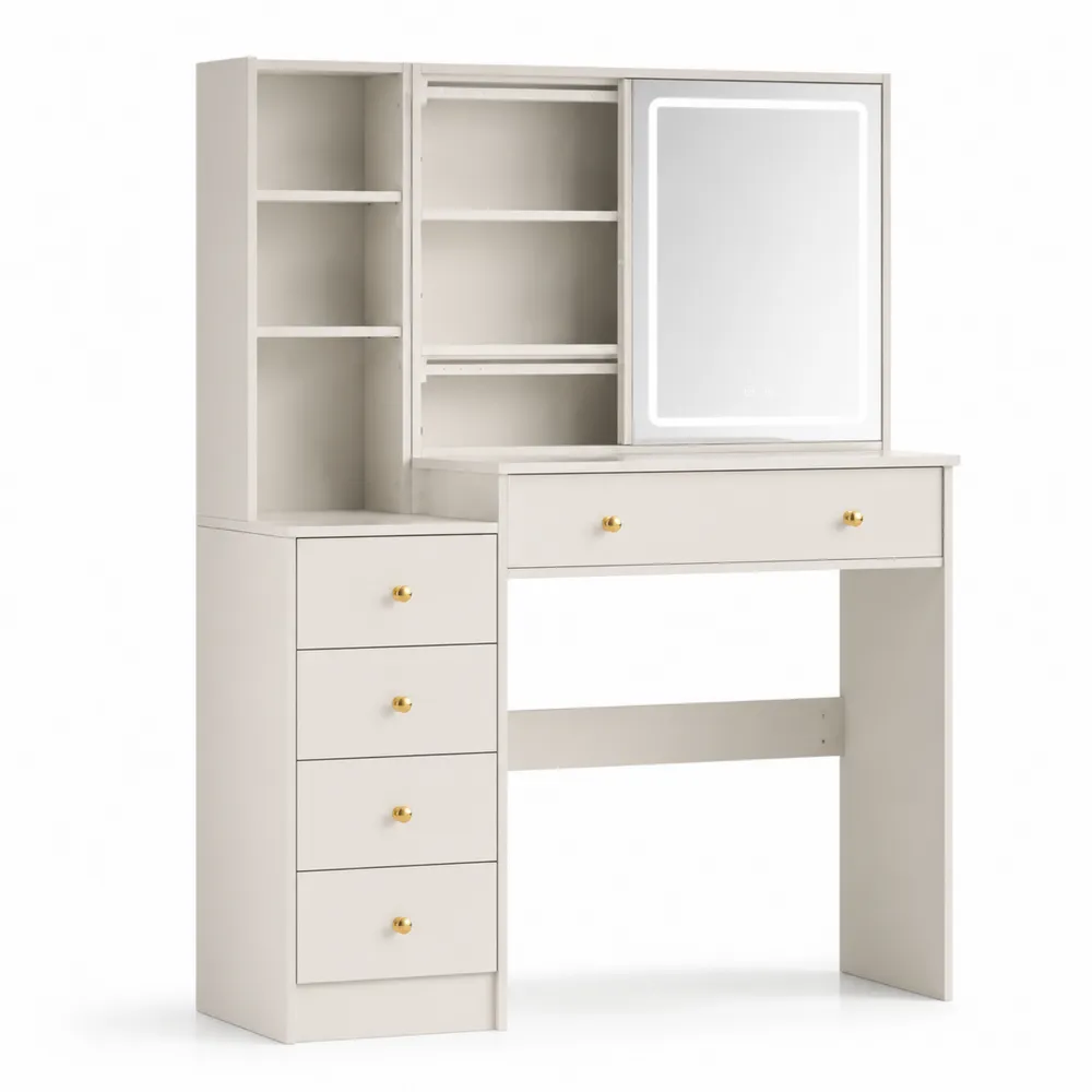 Toaletka z Lustrem LED MDF Kremowa