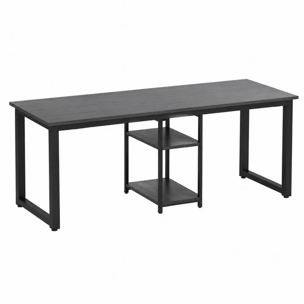 Biurko z półkami stal i MDF 180 cm Czarny