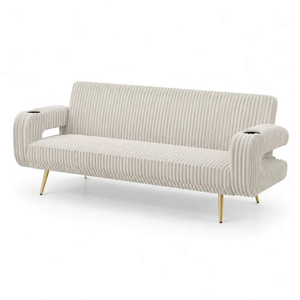 Sofa trzyosobowa z weluru z metalowymi nogami