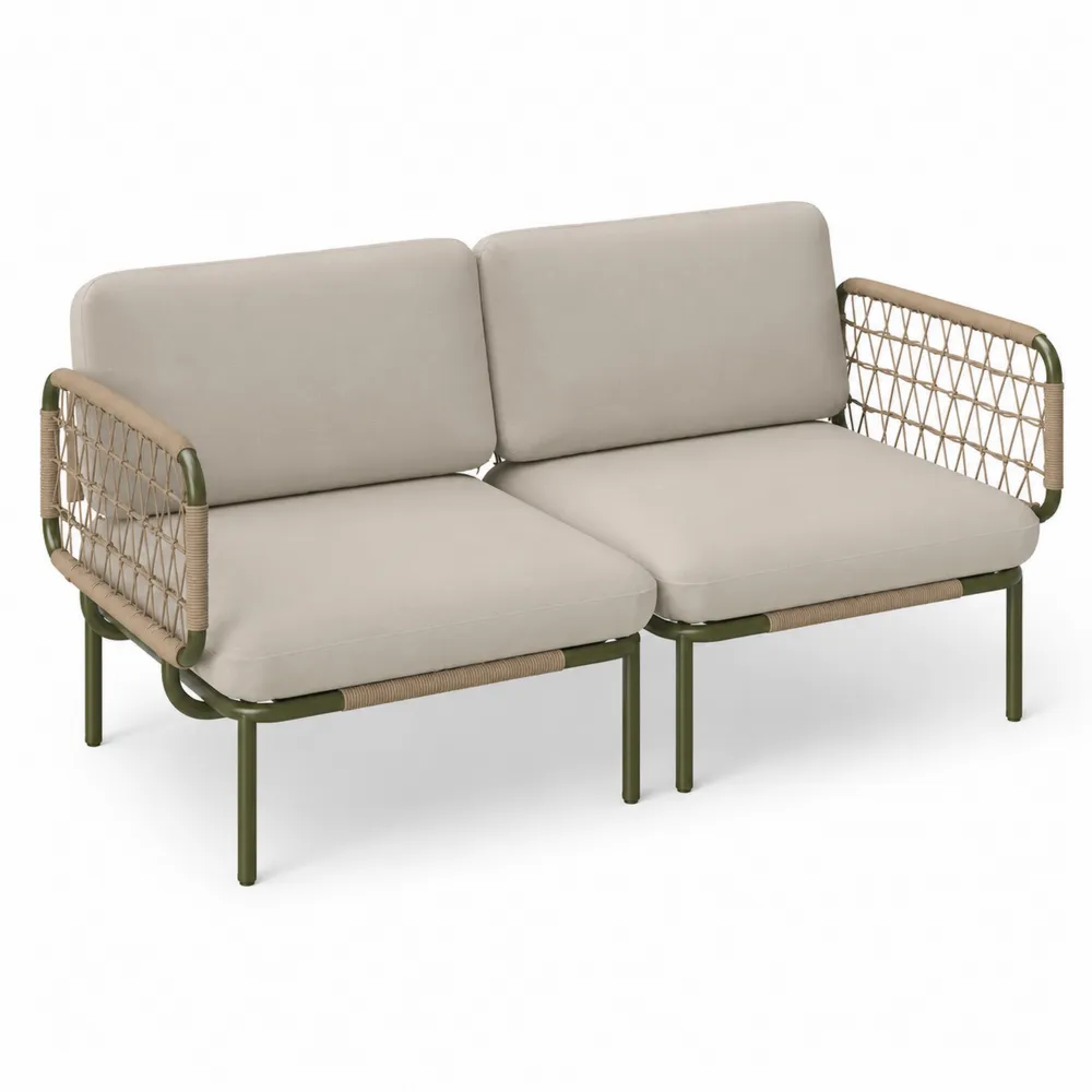 Sofa Dwuosobowa Metalowa Poliester Zielony i Beżowy 136cm