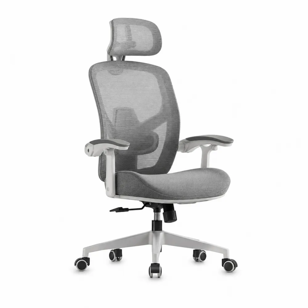 Ergonomiczne krzesło biurowe z siatki poliestrowej szare