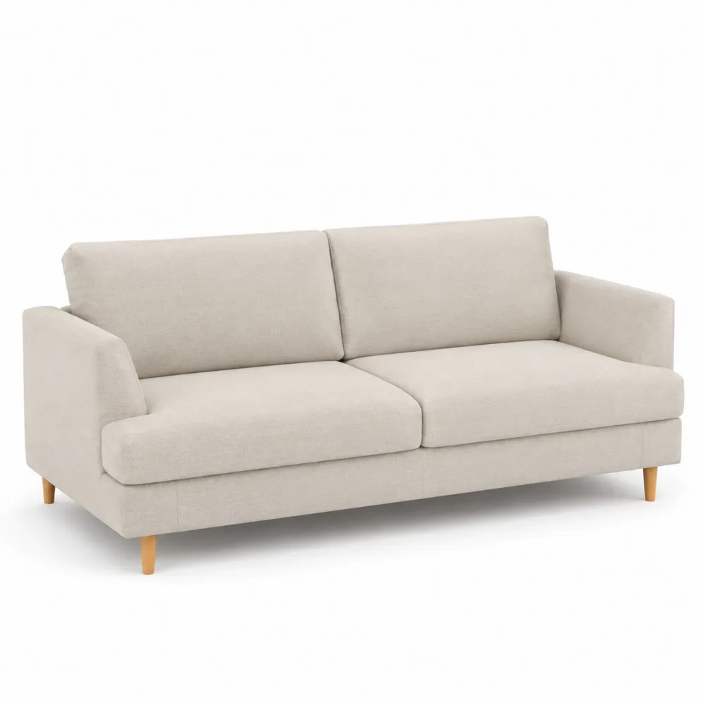 Sofa trzyosobowa z tkaniny z drewnianymi nogami