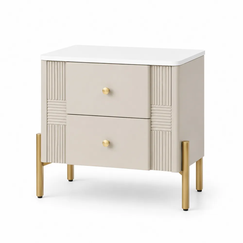 Szafka nocna MDF z białym blatem i złotymi nóżkami 40x30x55 cm