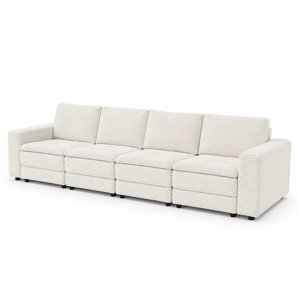 Sofa modułowa sztruksowa 5-osobowa z drewnianym stelażem