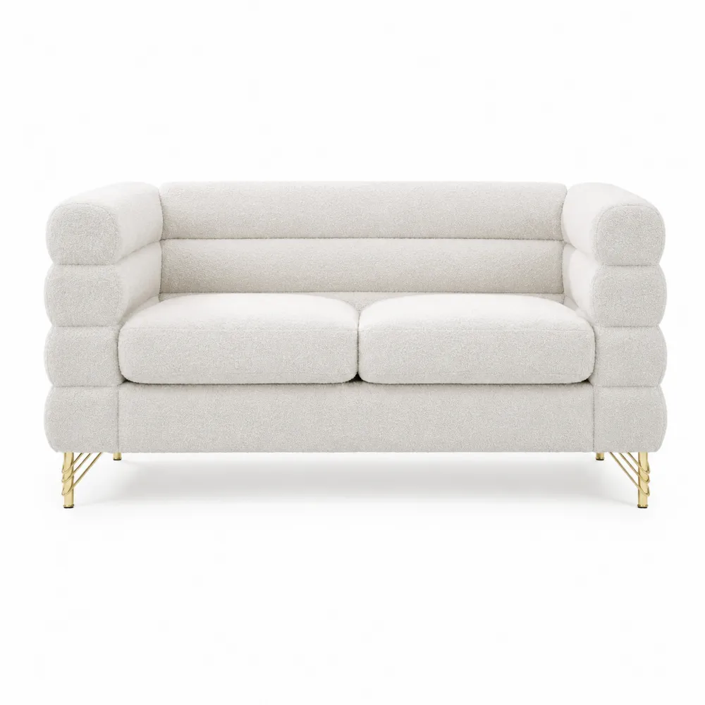 Dwuosobowa sofa bouclé z metalowymi nogami