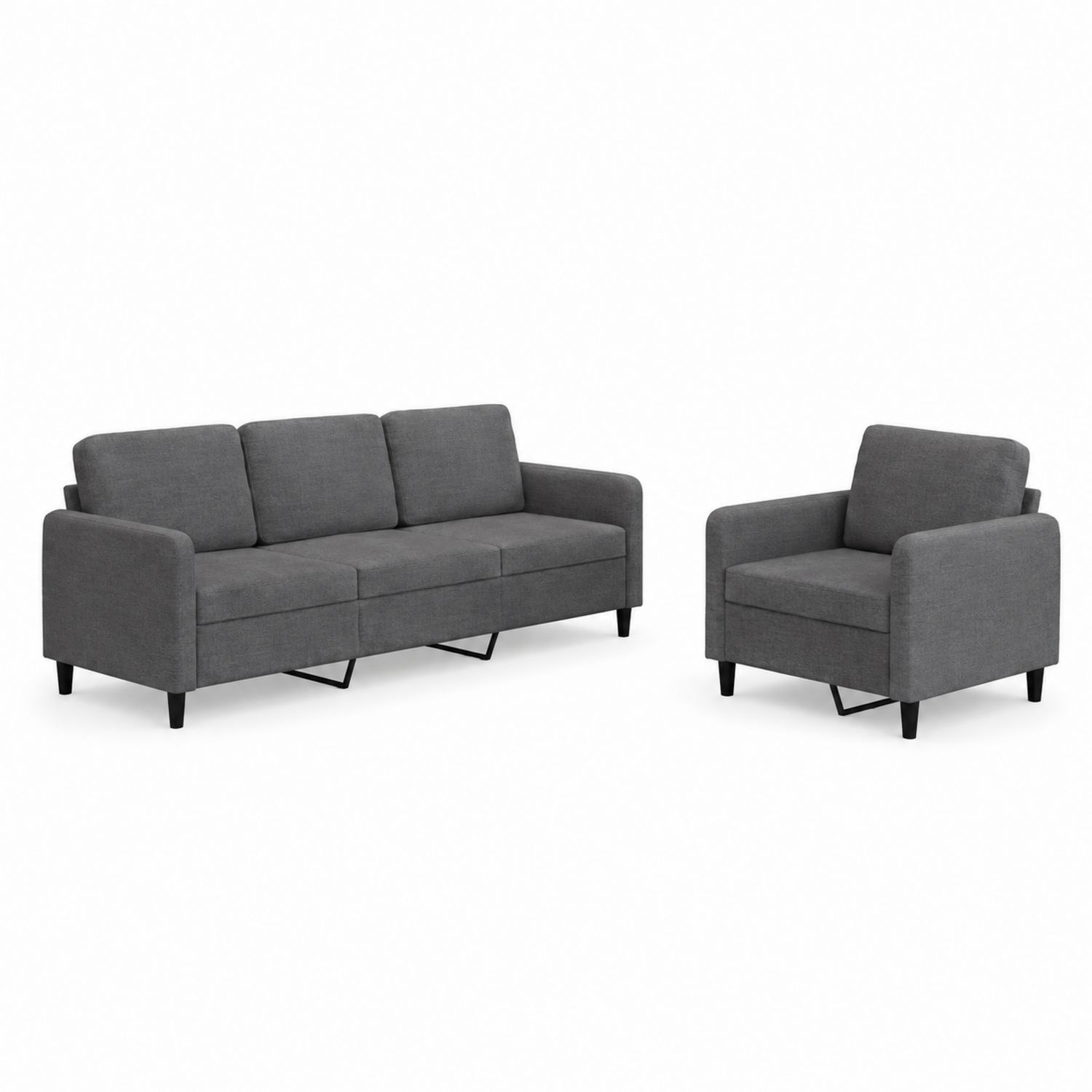 Sofa-Set 3-Sitzer und Sessel Stoff Grau