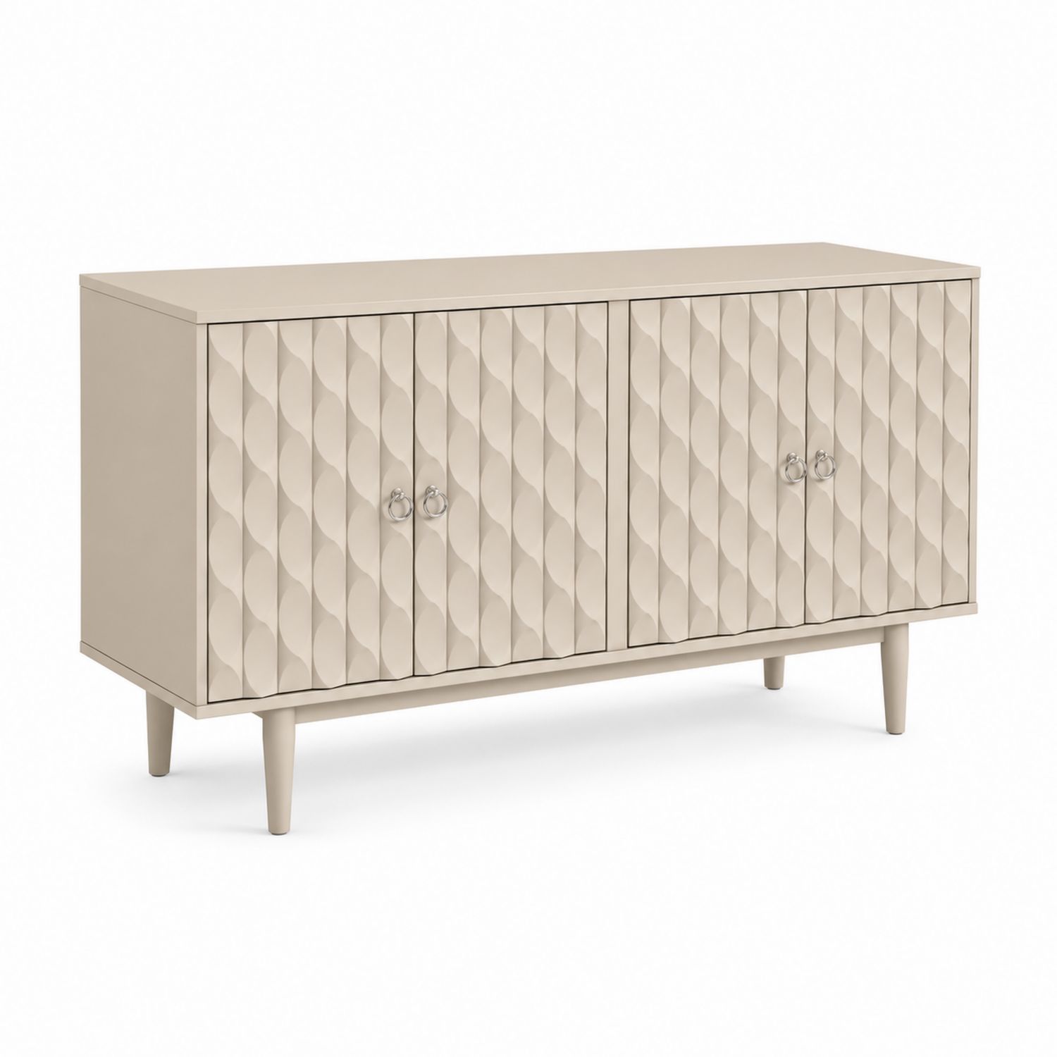 Sideboard Holz mit Wellenmuster Türen Beige 150x40x80cm