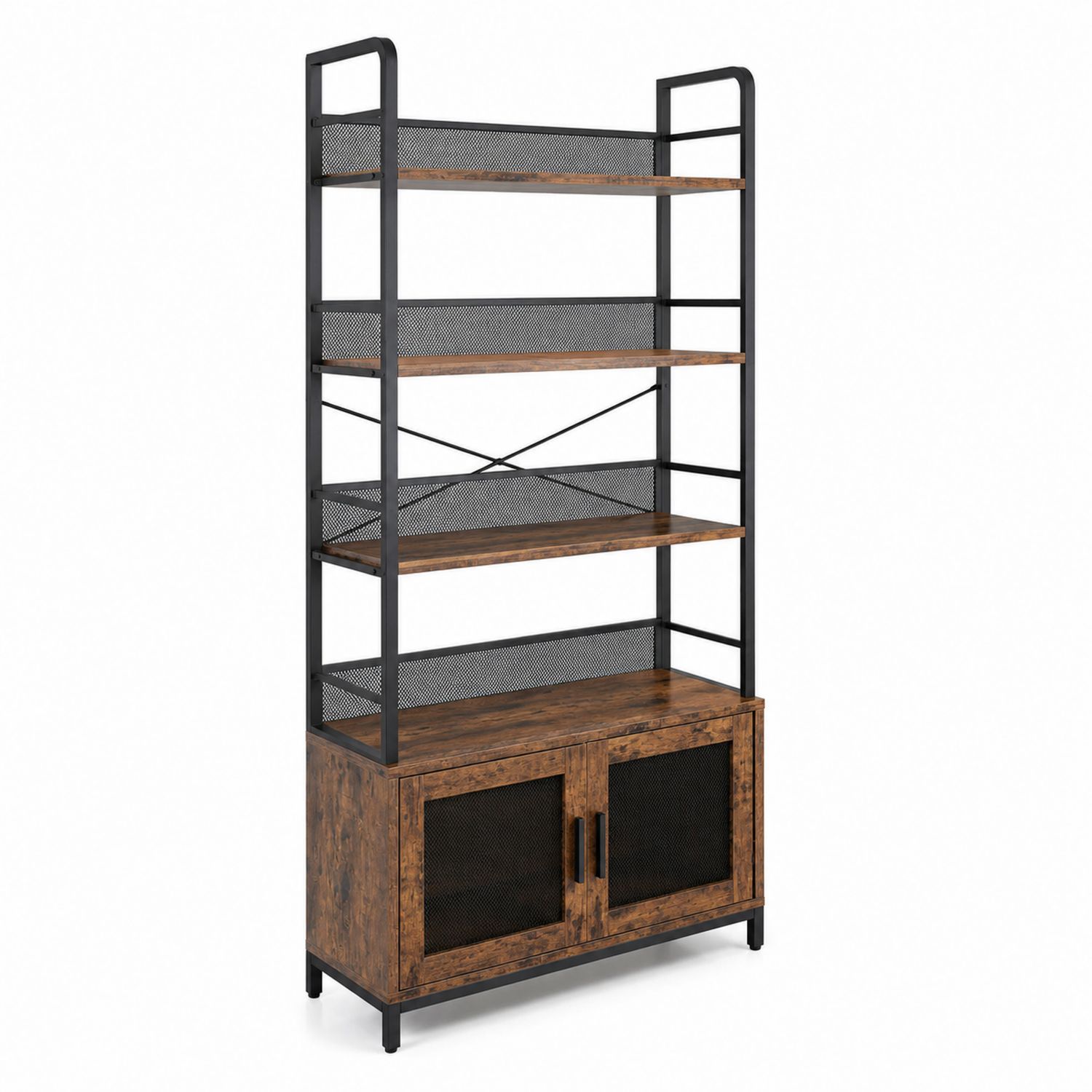 Bücherregal mit Schrank aus Metall und Holz Braun/Schwarz
