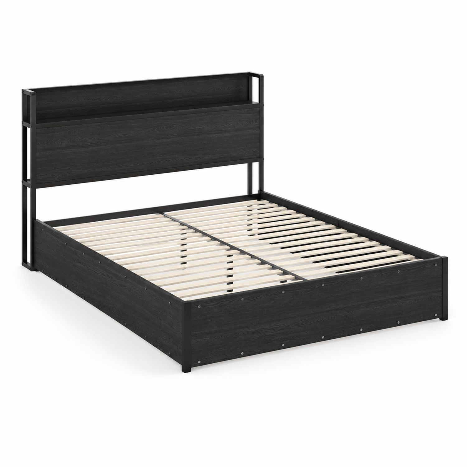 Doppelbett 200x160 cm Holzspanplatte/Metall Schwarz