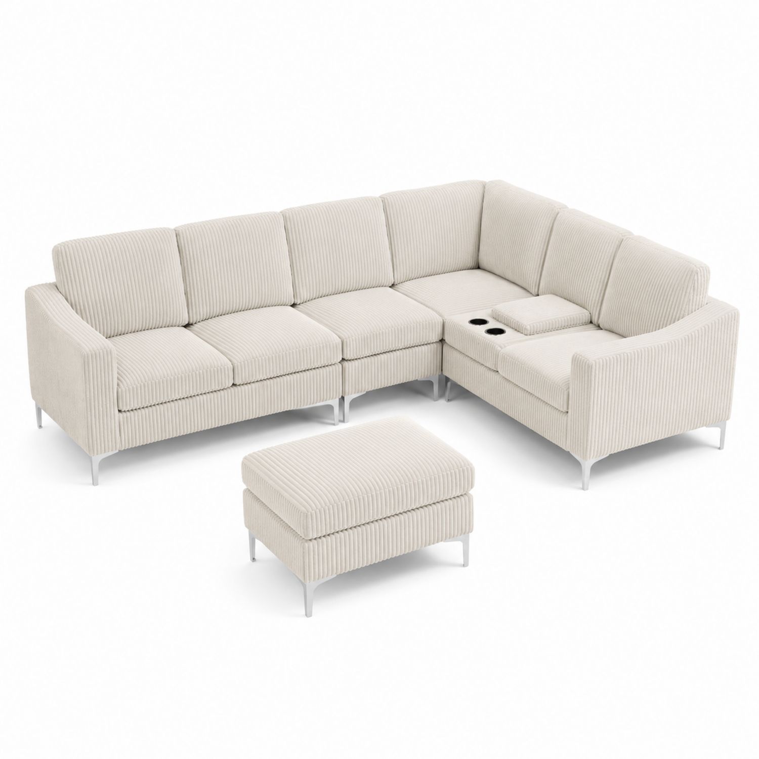 Ecksofa L-Form aus Cord mit Hocker Beige 300x200 cm