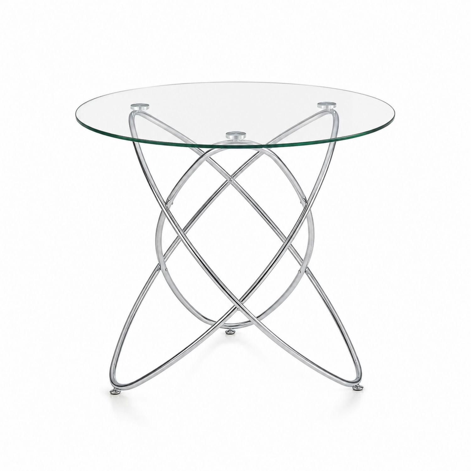 Runder Esstisch mit gehärtetem Glas und verchromtem Metall 90cm
