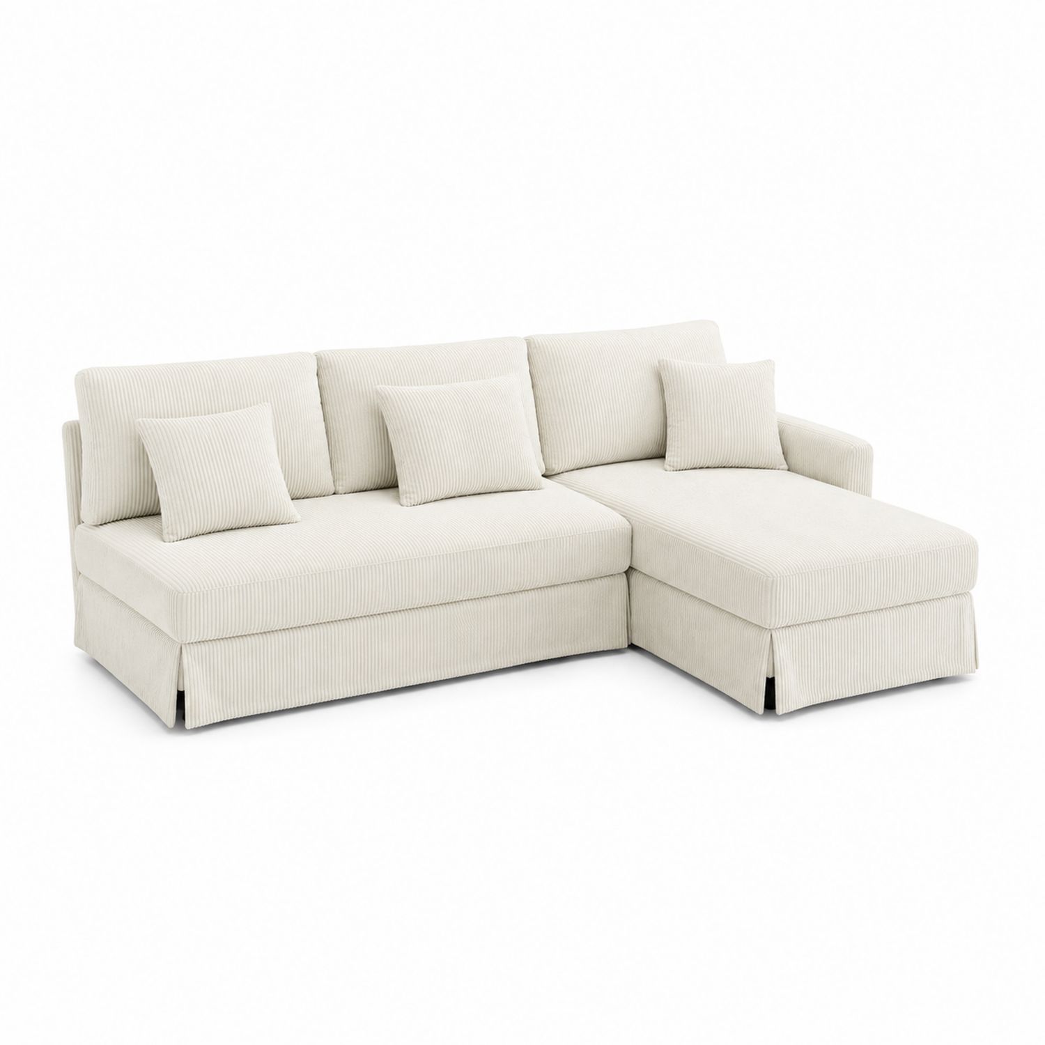 Ecksofa mit Ottomane aus Creme-Cordstoff 250x150 cm