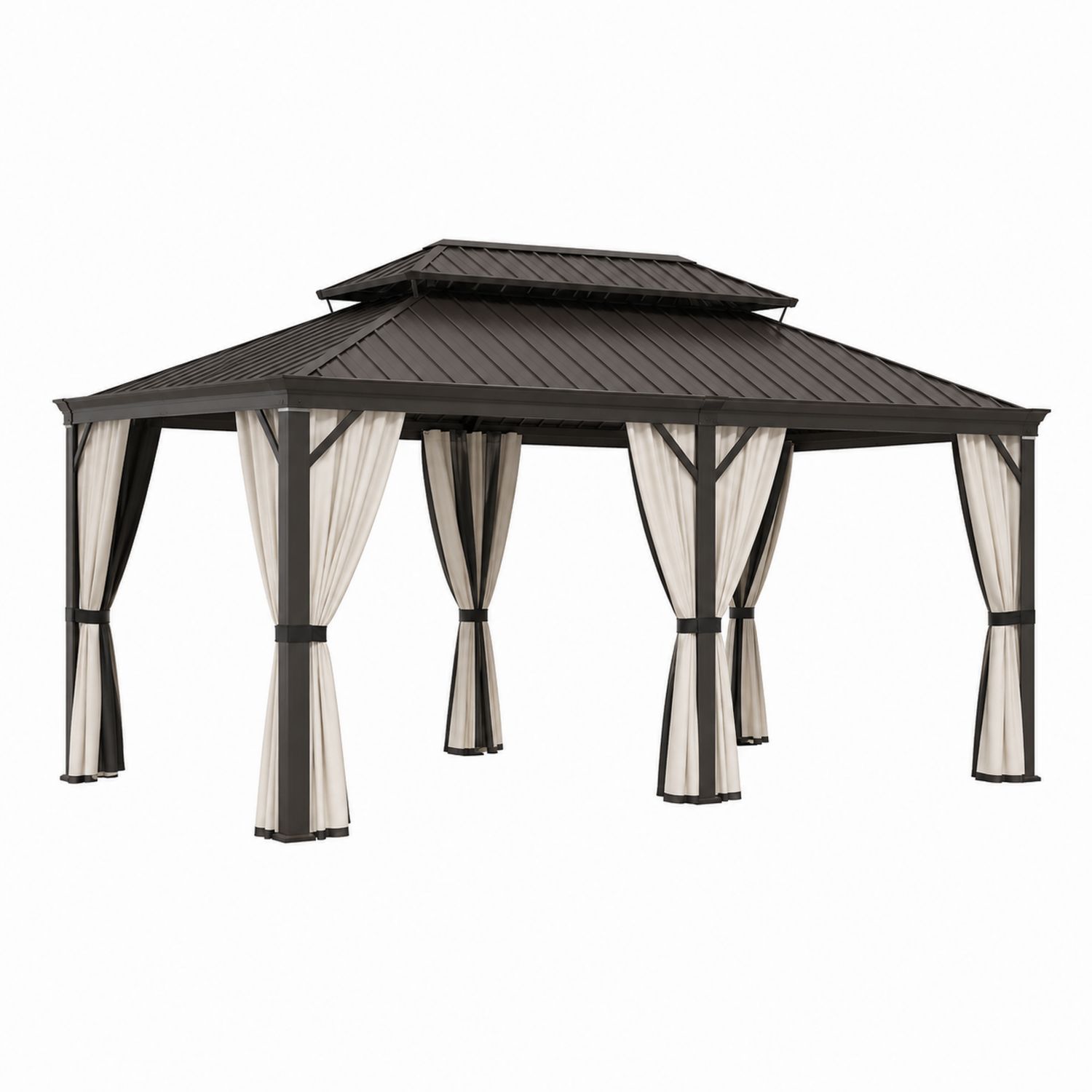 Aluminium Gartenpavillon mit Vorhängen Schwarz/Beige