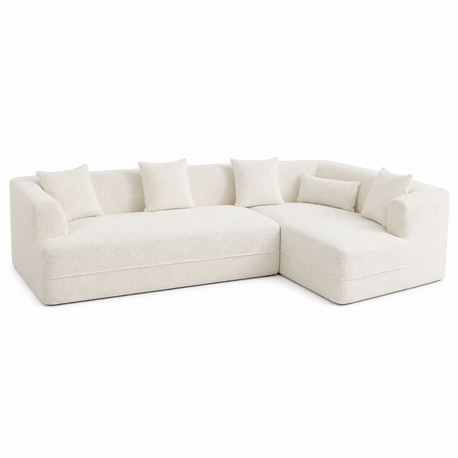 Ecksofa aus Bouclé Creme mit 5 Kissen