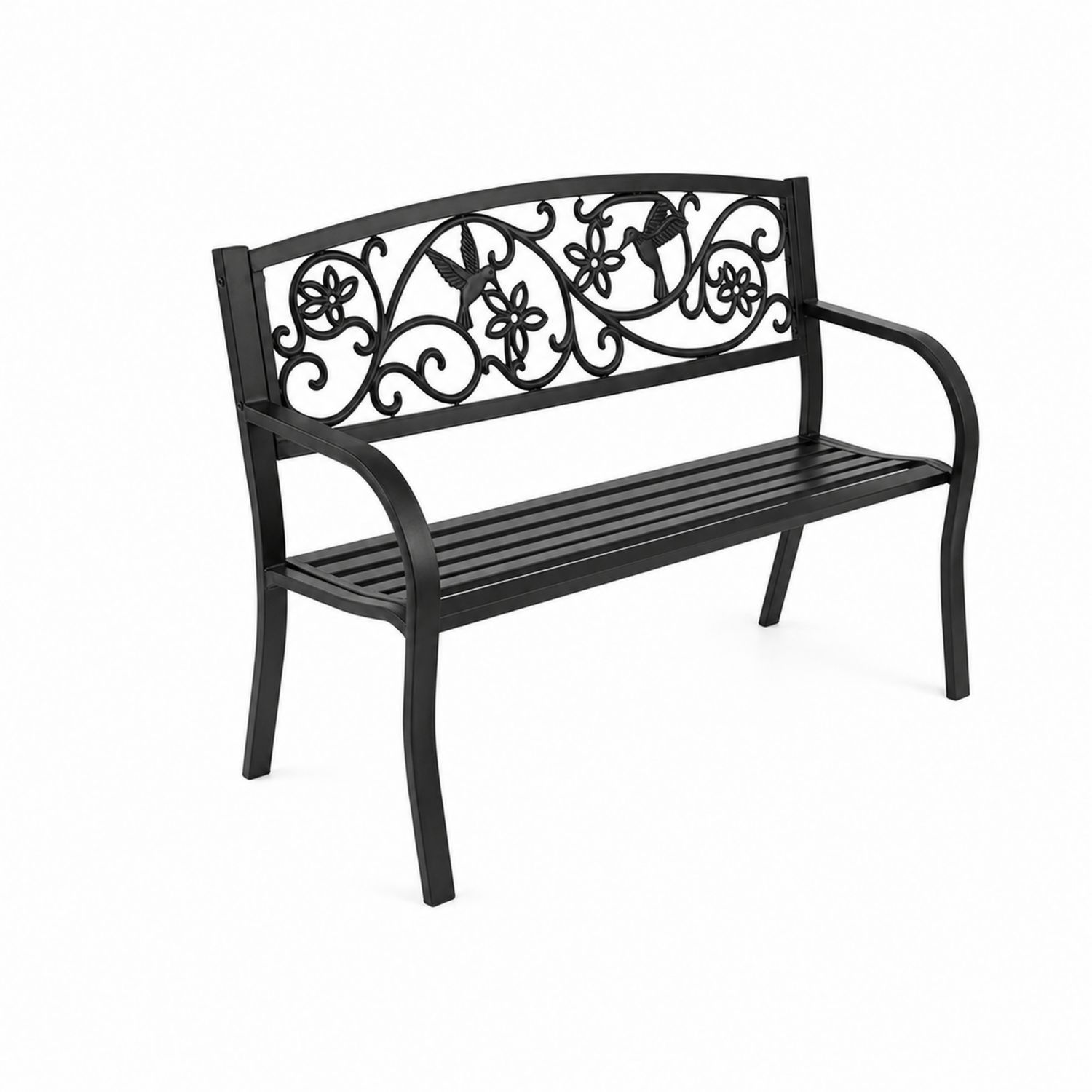 Gartenbank Metall Schwarz mit Dekorativem Muster