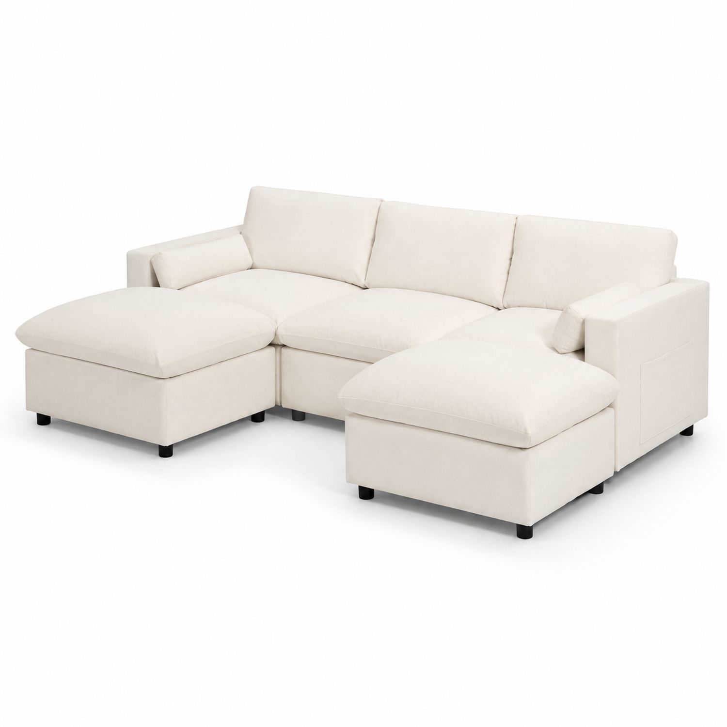 Ecksofa mit Ottomane aus Stoff Creme 300x200x90cm