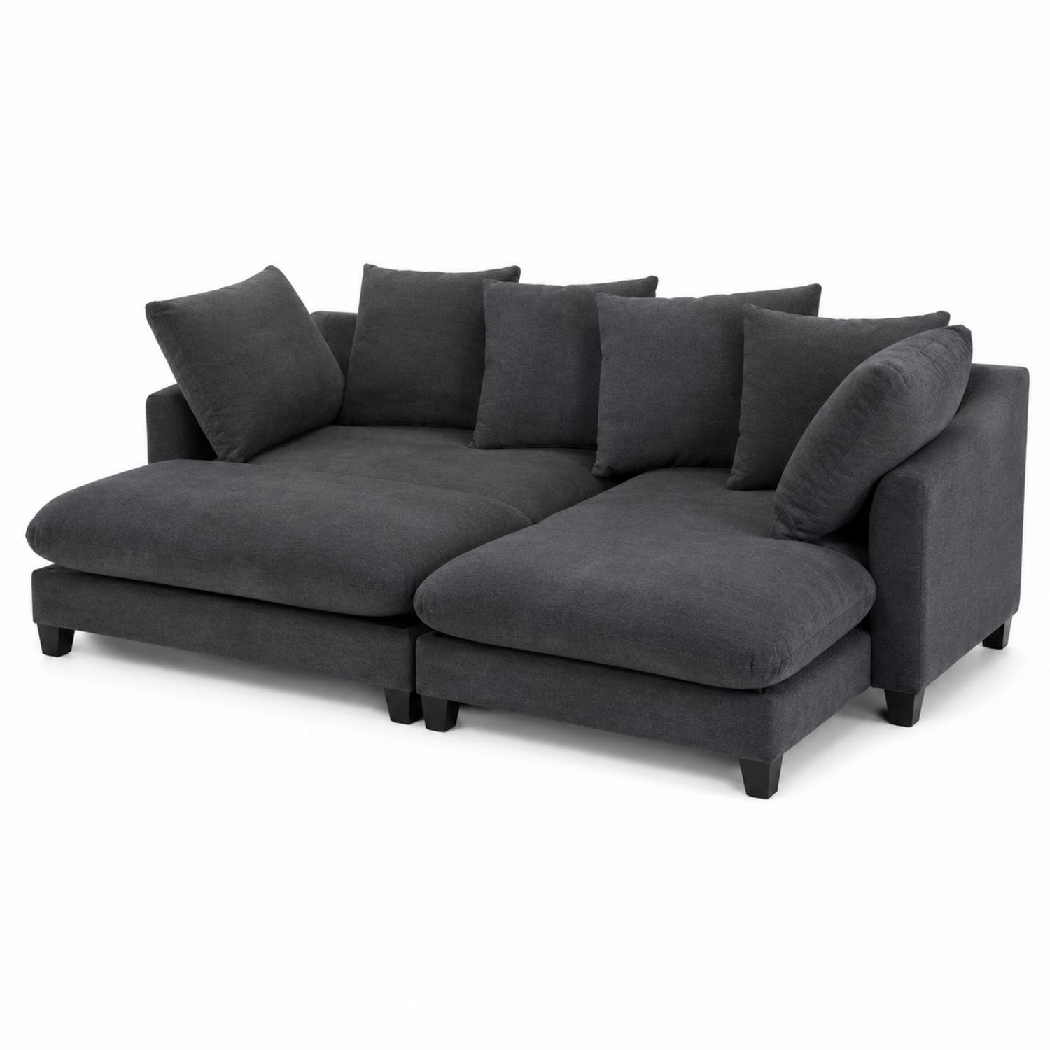 Ecksofa aus Holz und Polyester in Dunkelgrau