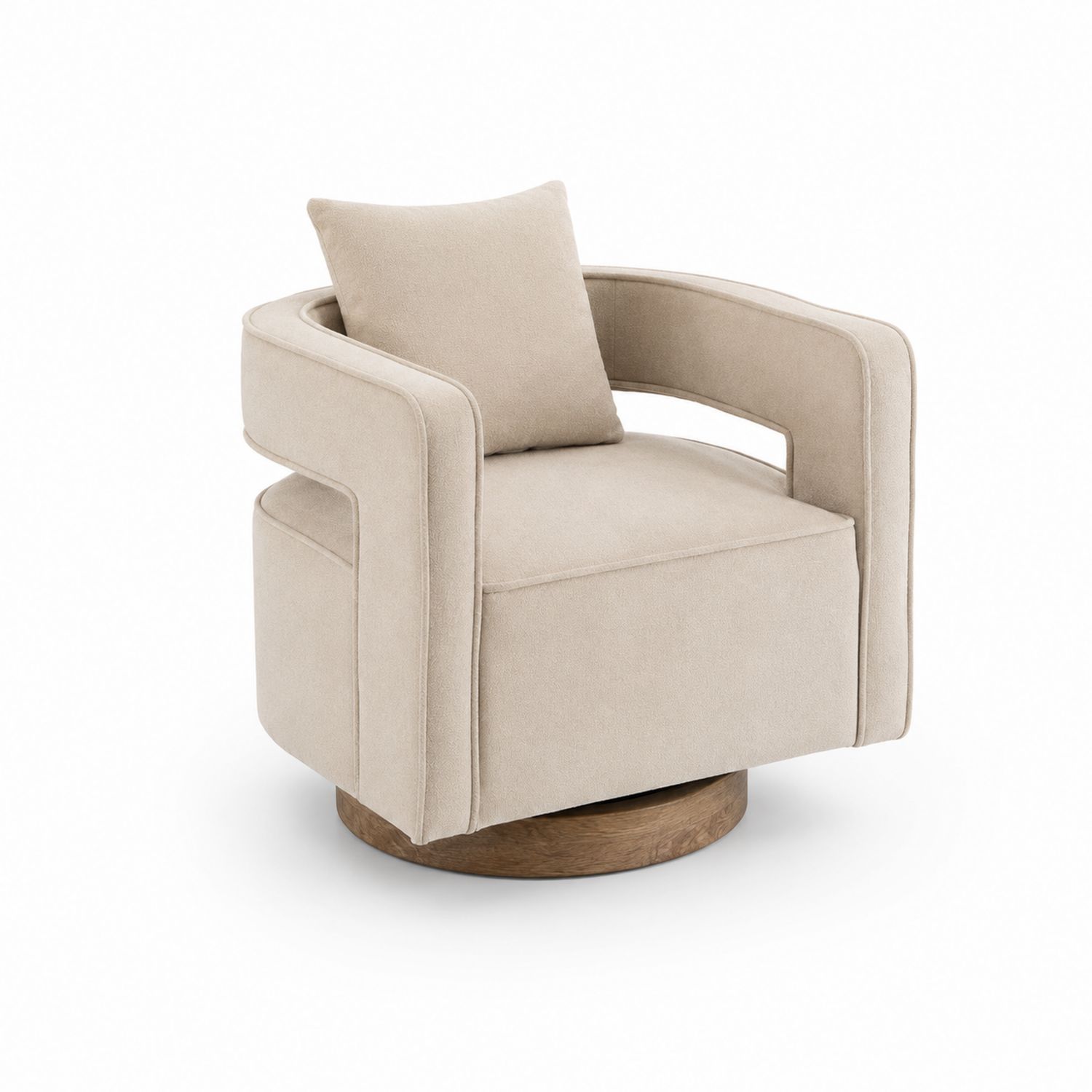Drehbarer Sessel Mikrofaser Eichenholz Basis Beige