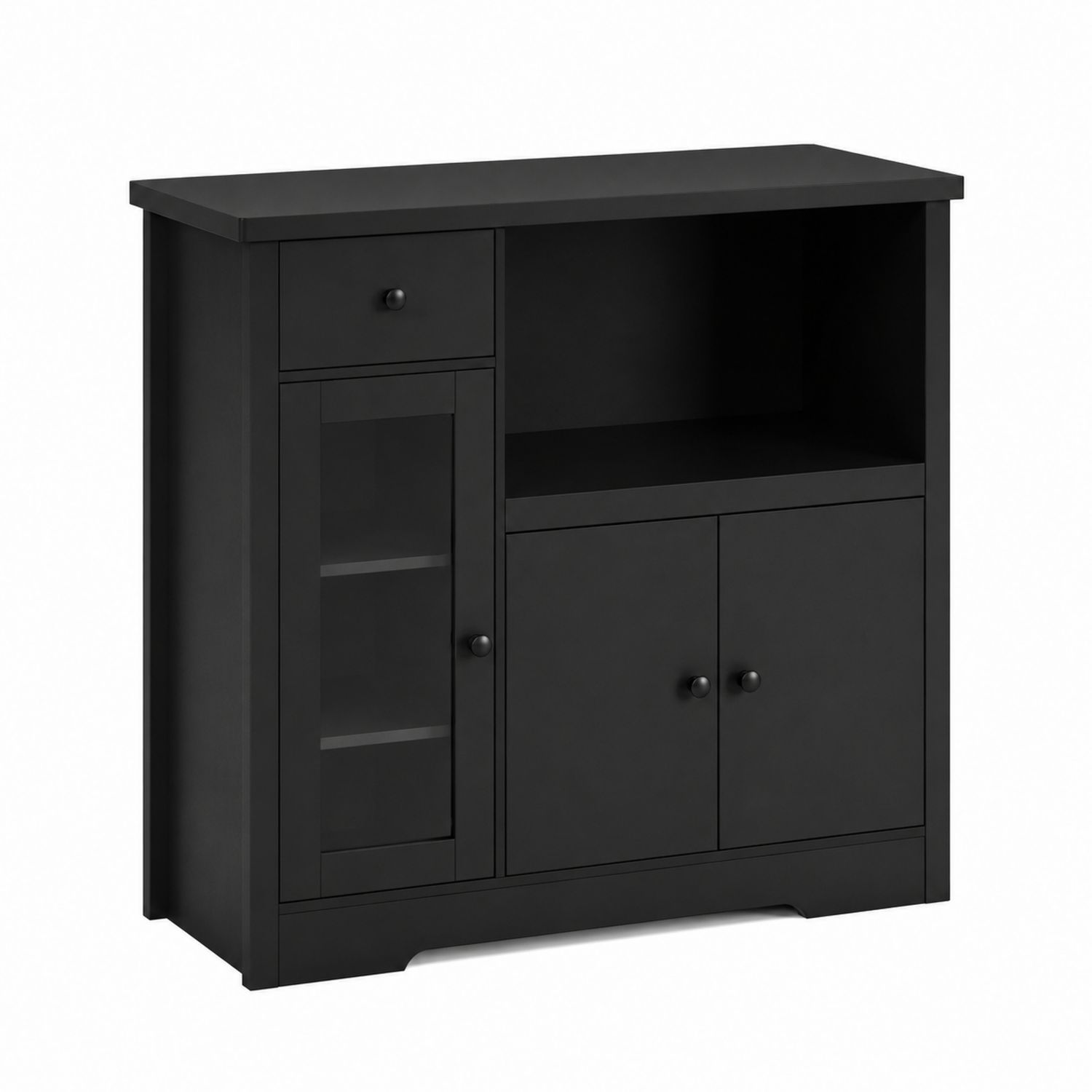 Sideboard aus Holz und Glas, 90x40x80 cm, Schwarz