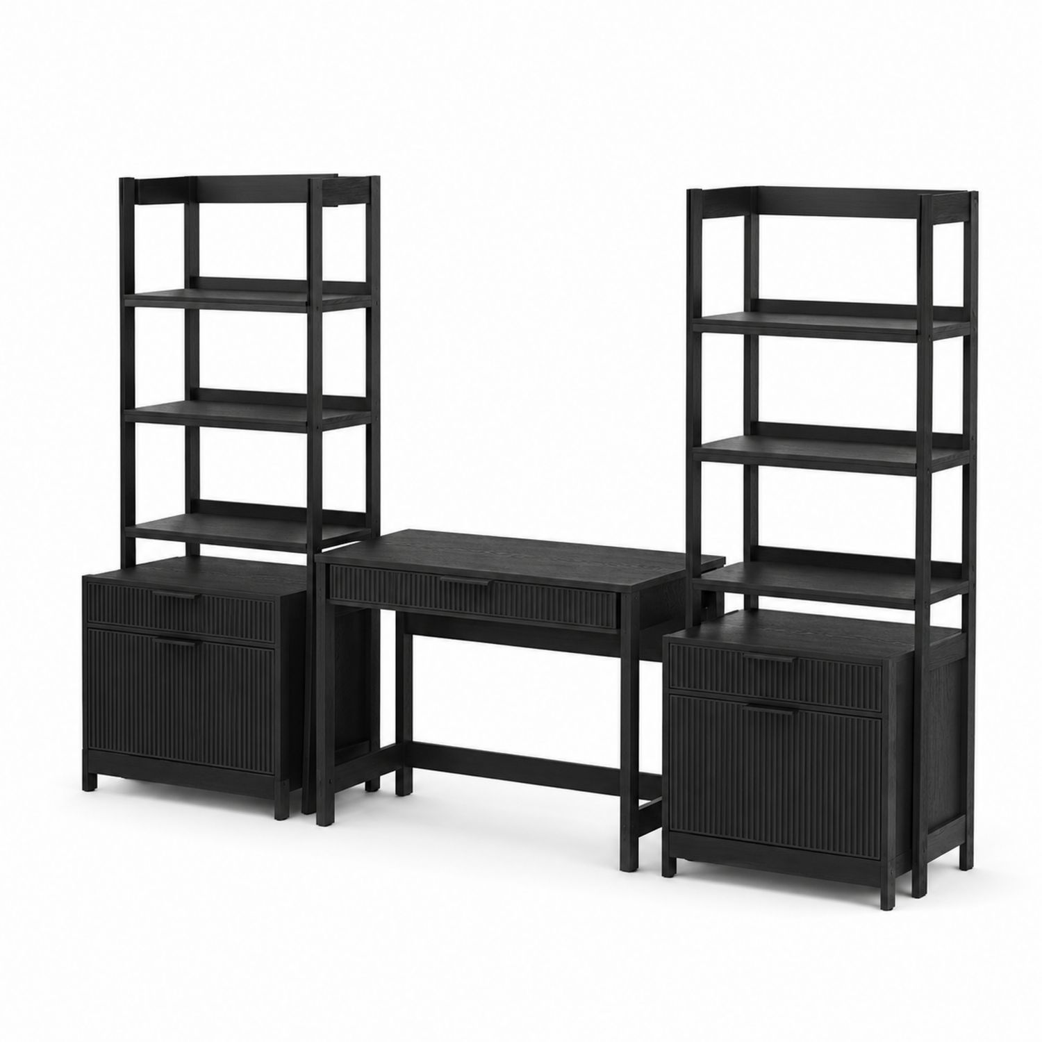 Schreibtisch-Set mit Bücherregalen und Aktenschränken aus Holz Schwarz