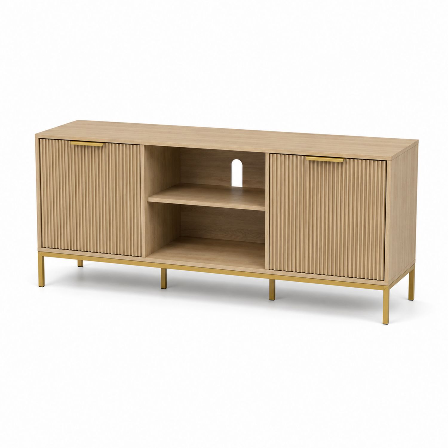 TV-Schrank Eichenfurnier mit Regalen und Türen 150x40x60 cm Eiche/Gold