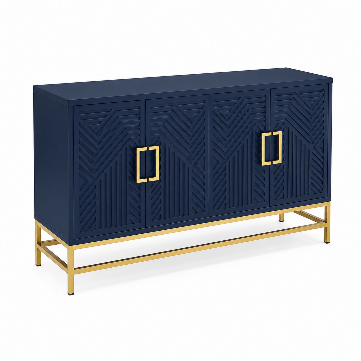 4-türiger Schrank Holzwerkstoff/Metall Blau/Gold 150x40x80cm