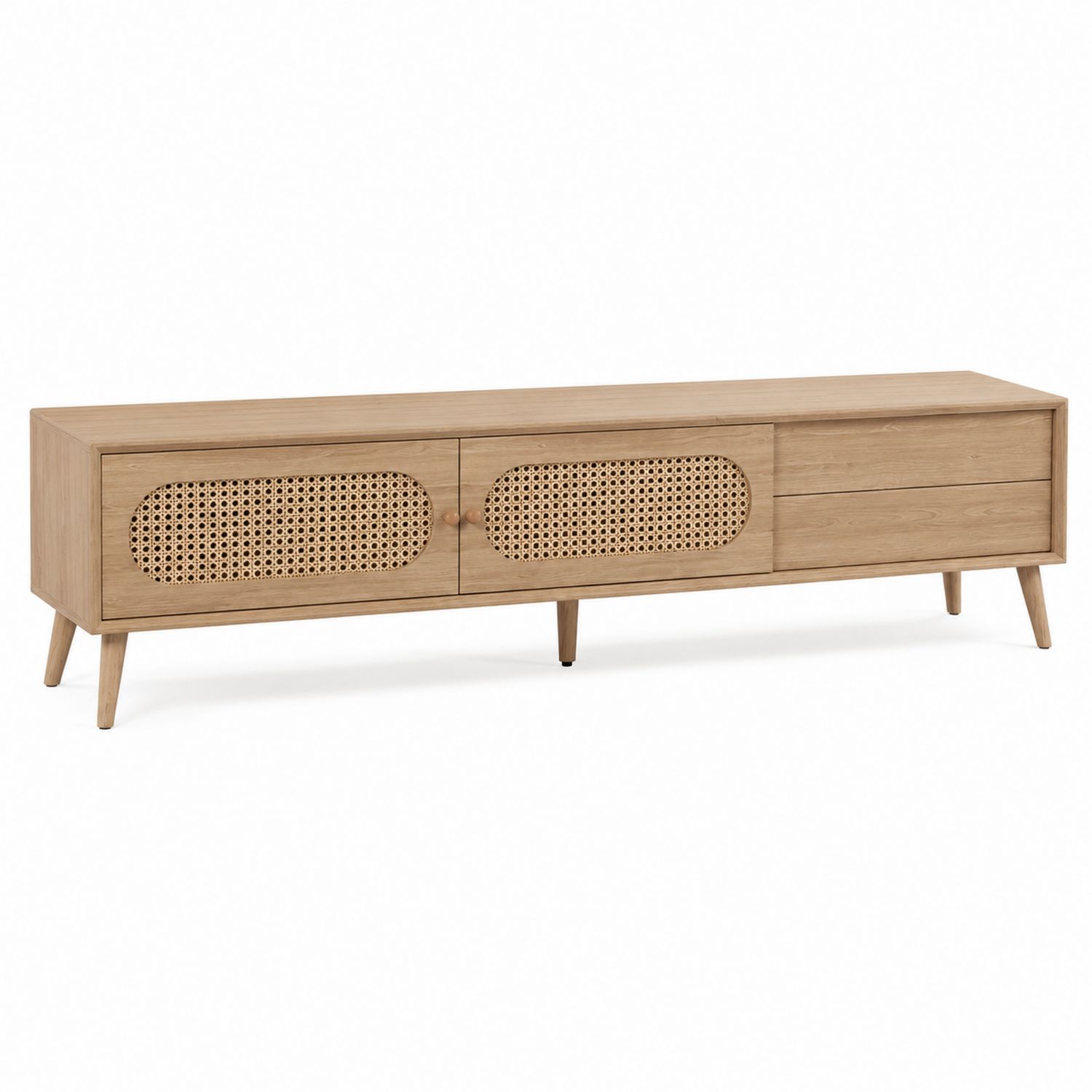 TV-Schrank Holz mit Rattan-Türen Natur
