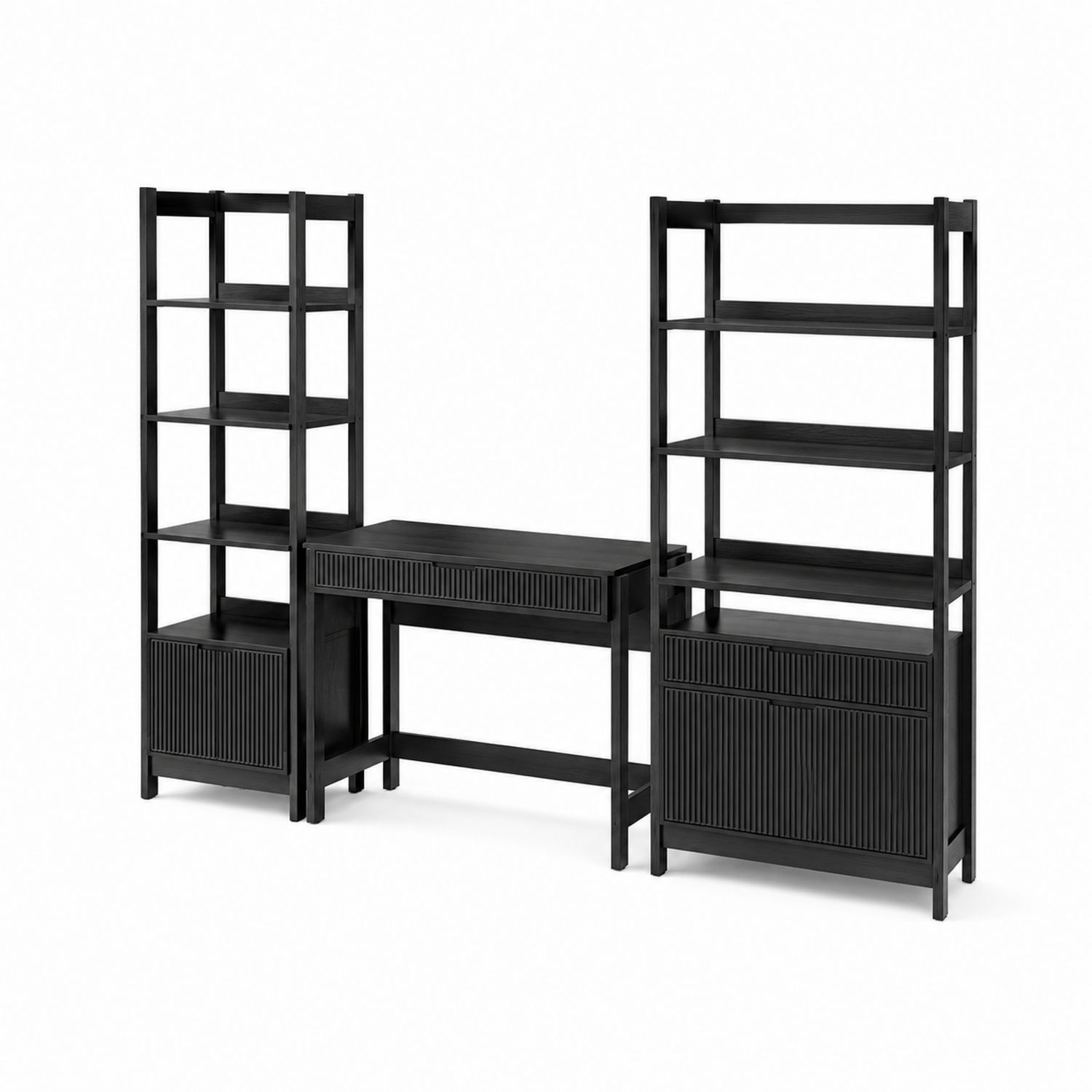 Schwarzes Holz-Schreibtisch-Set mit Regalen
