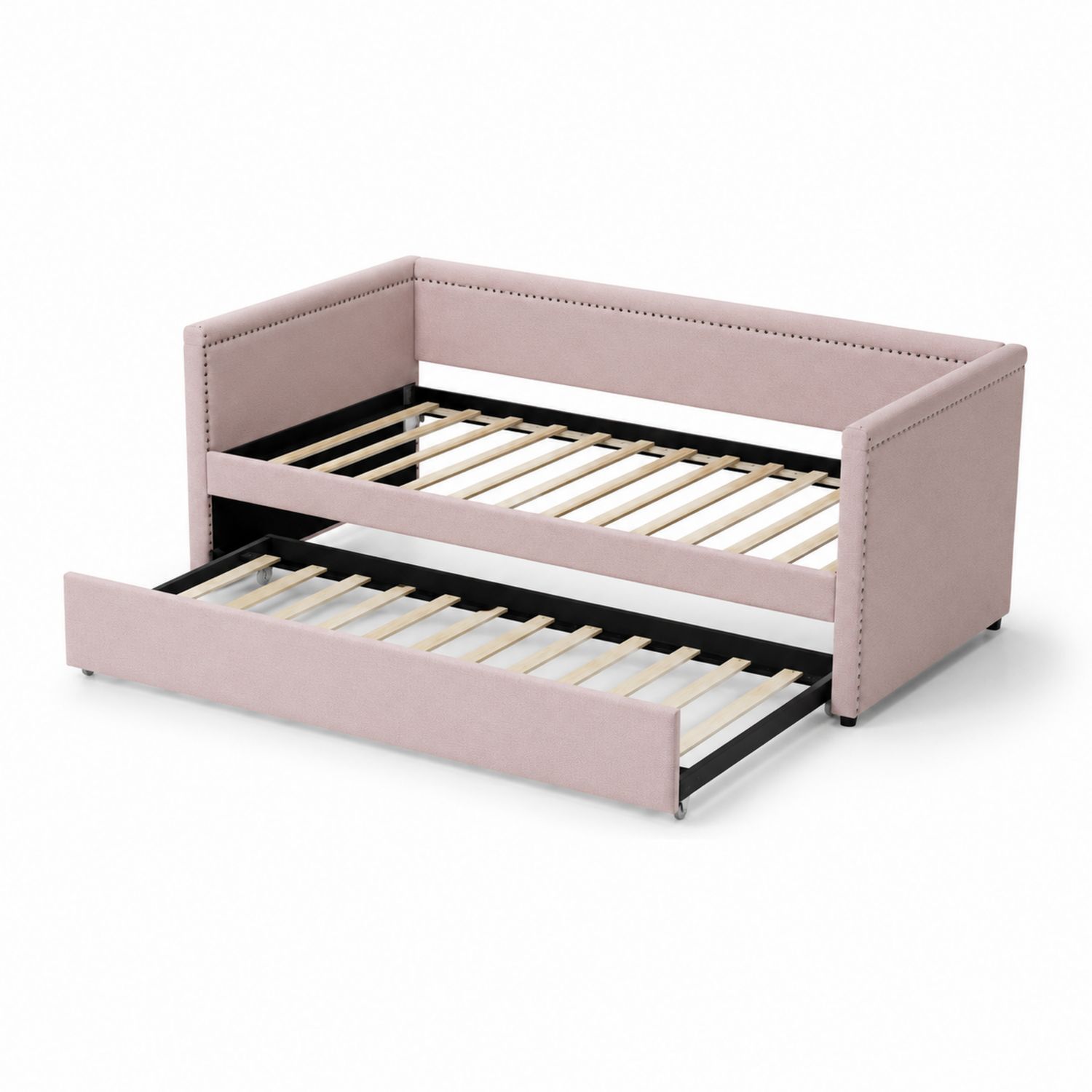 Tagesbett mit ausziehbarem Bettgestell Holz und Metall Rosa 200x90 cm