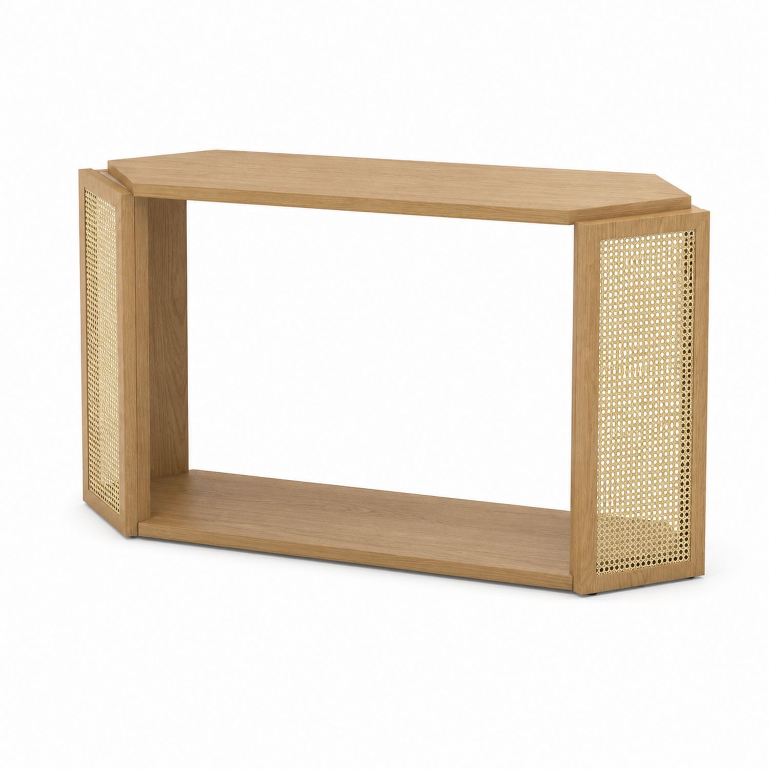 Rechteckiger Konsolentisch aus Eichenholz und Rattan Beige 100x35x70 cm