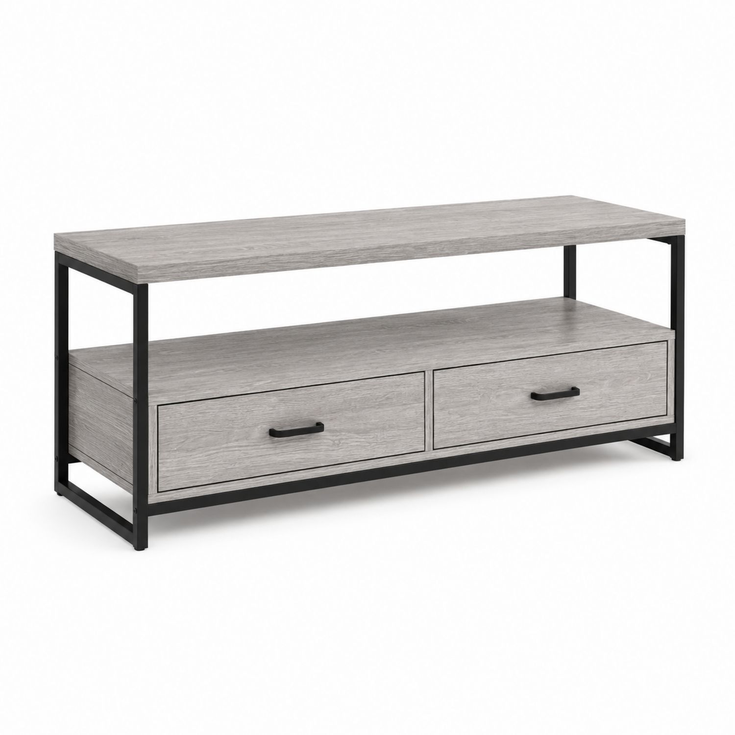TV-Schrank mit 2 Schubladen, MDF und Stahl, Grau/Schwarz, 120 cm