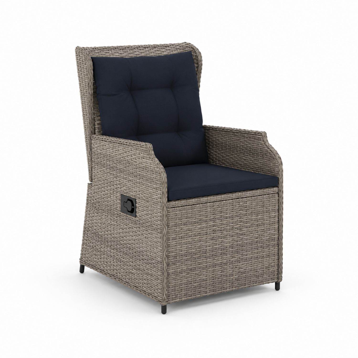 Verstellbarer Outdoor-Rattanstuhl mit Kissen Polyethylengeflecht Grau/Blau