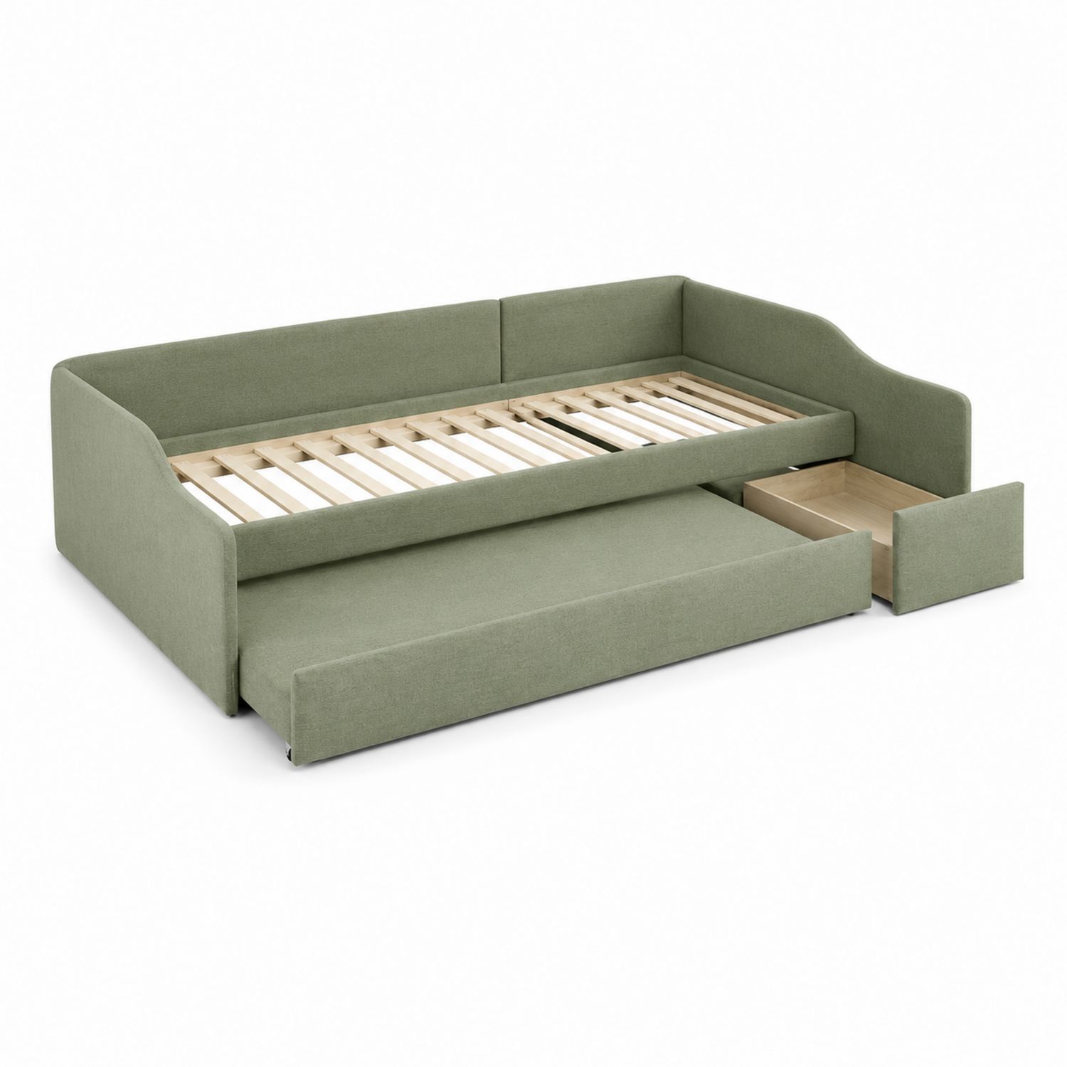 Tagesbett mit Ausziehbett und Schubladen Holz/Textil Grün 90x200 cm