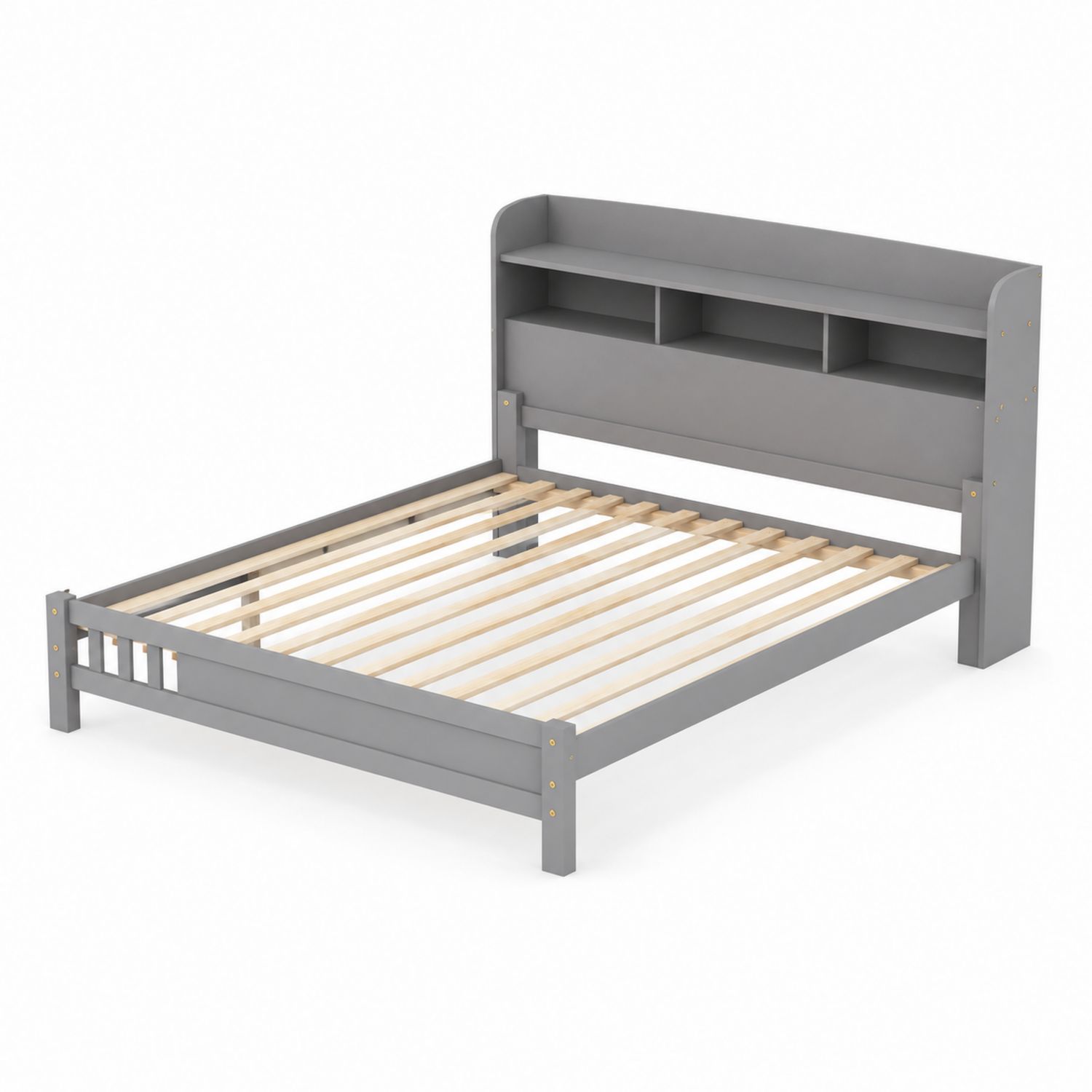 Graues Bett mit Regal-Kopfteil 200x140cm Holz