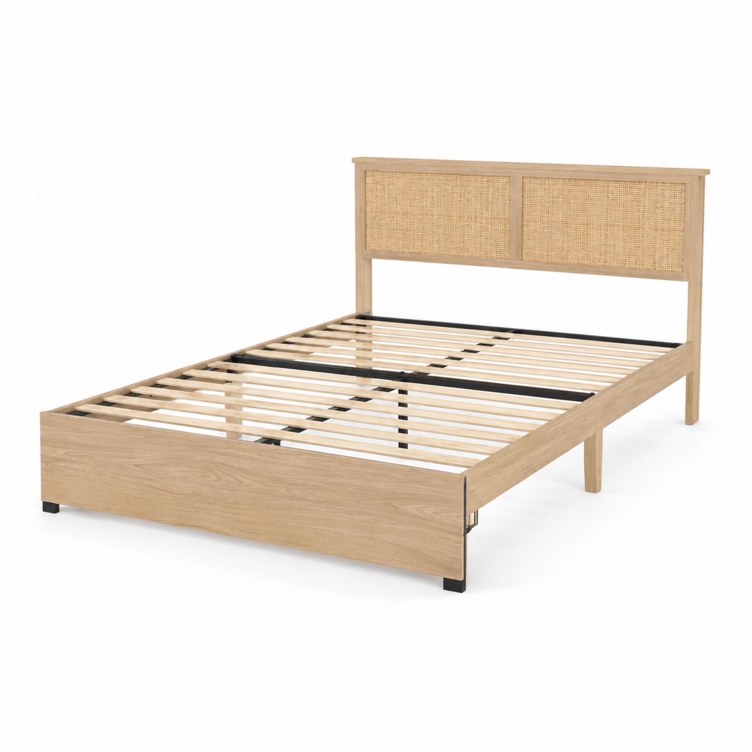 Holzbett mit Rattan-Kopfteil 200x160 cm Natur-Asabirneo