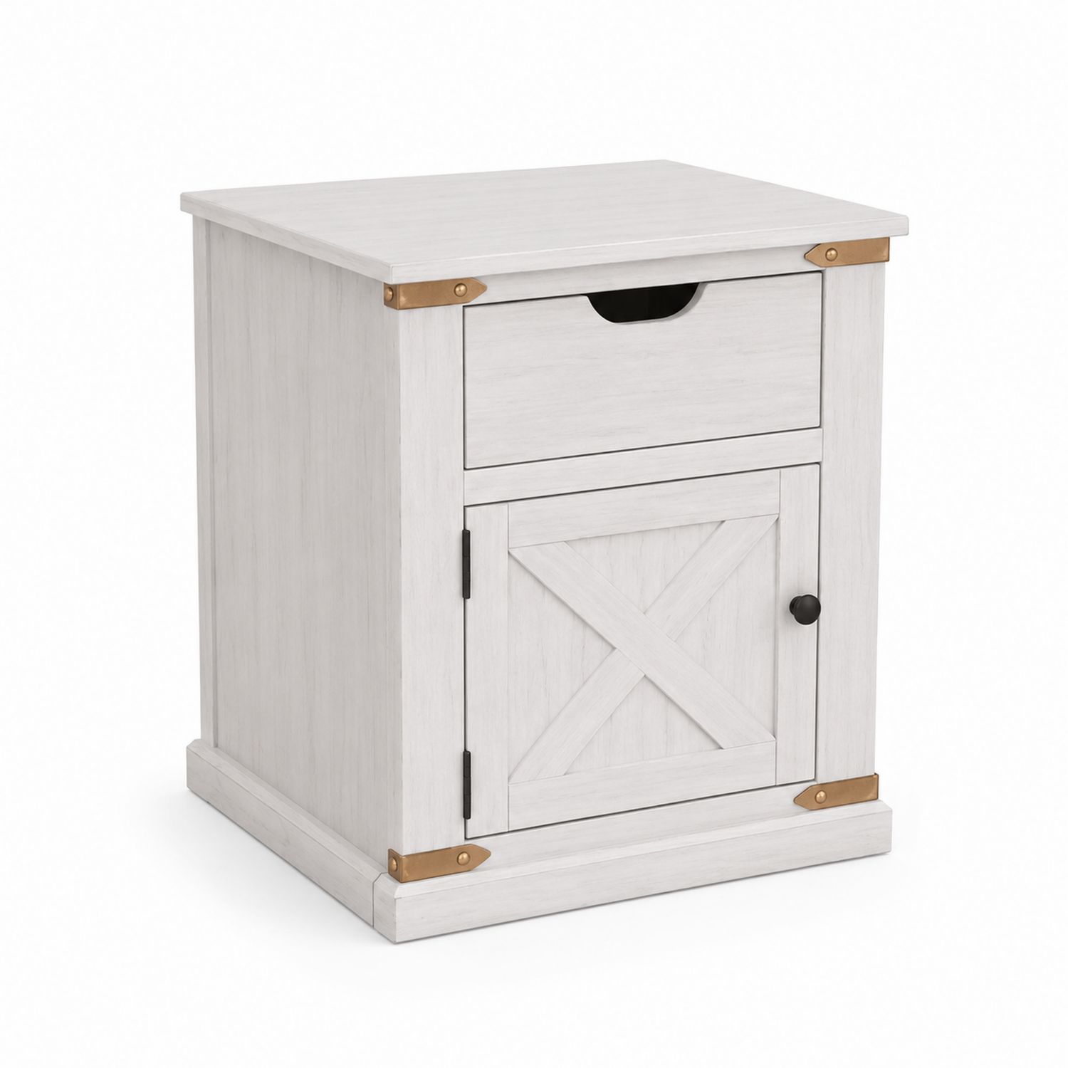 Nachttisch MDF-Holz Weiß mit Schublade und Tür-Asabirneo