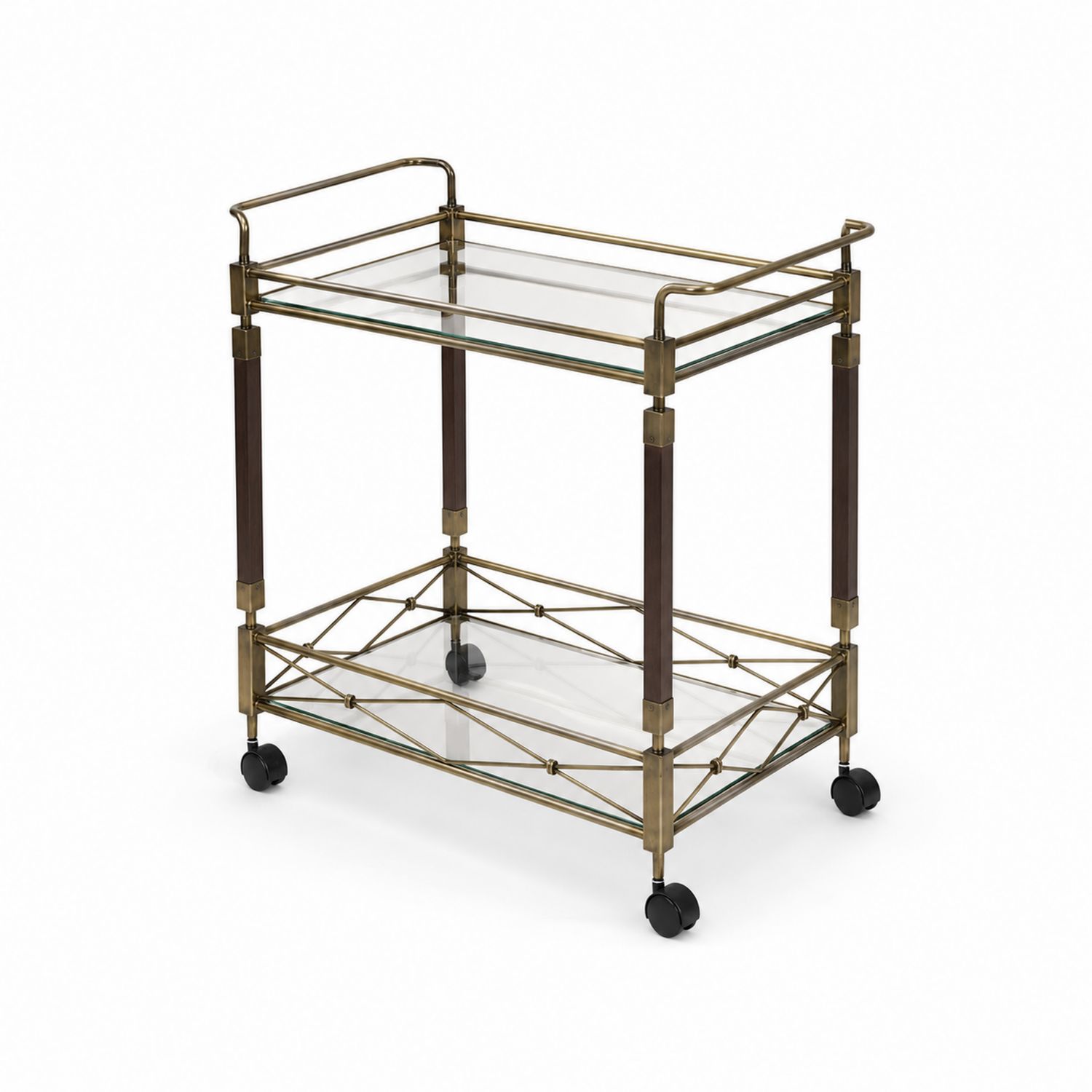 Servierwagen aus gehärtetem Glas und Metall in Bronze-Asabirneo