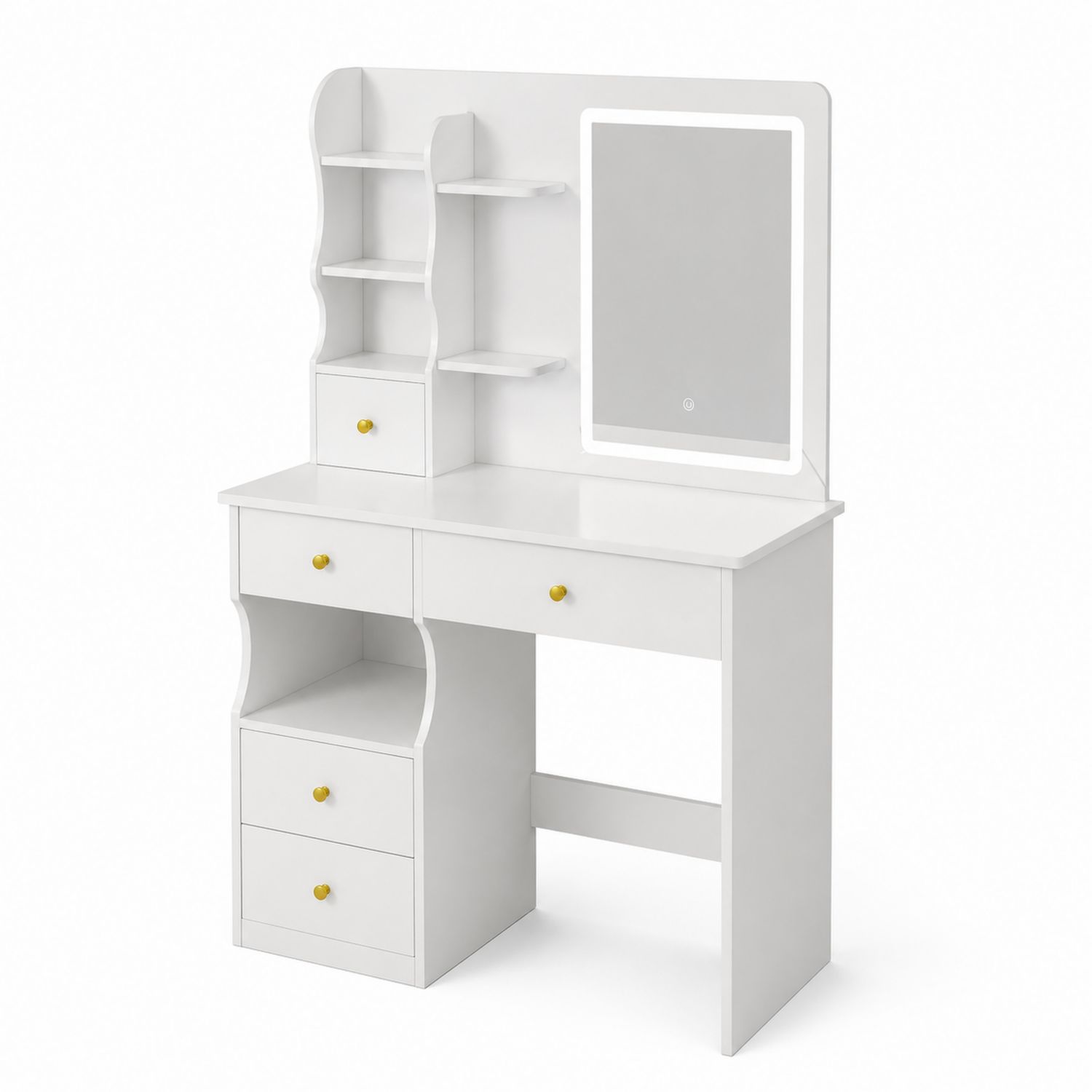 Schminktisch aus MDF mit Spiegel und Schubladen Weiß-Asabirneo
