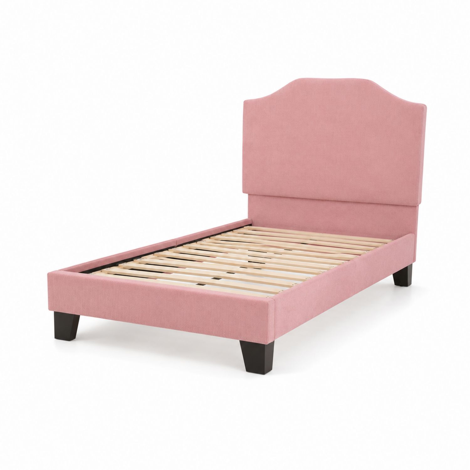 Einzelbett Holz und Polyesterstoff Rosa 200x90 cm-Asabirneo