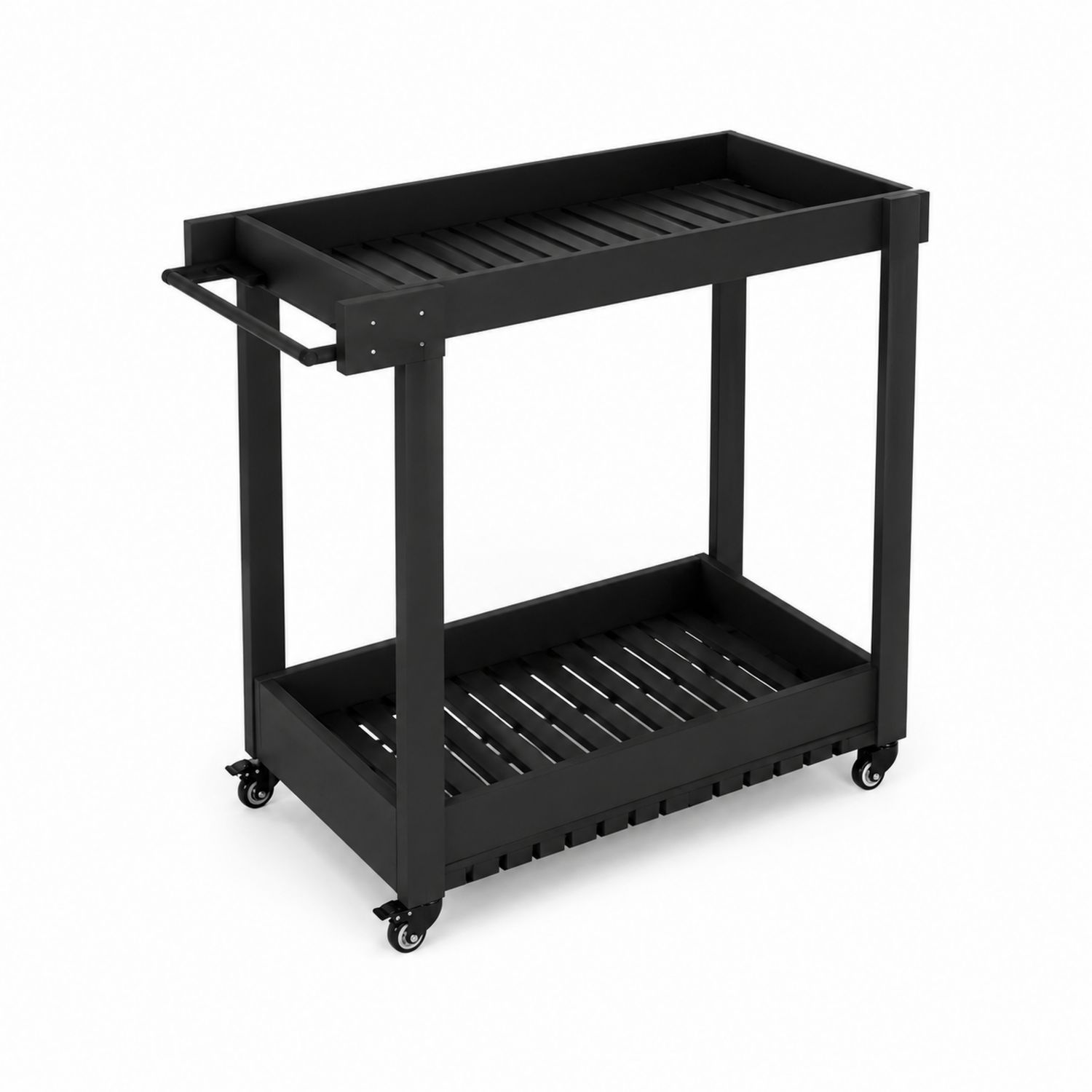 Stahl Barwagen mit Ablagen und Rollen Schwarz 80x40x90 cm-Asabirneo