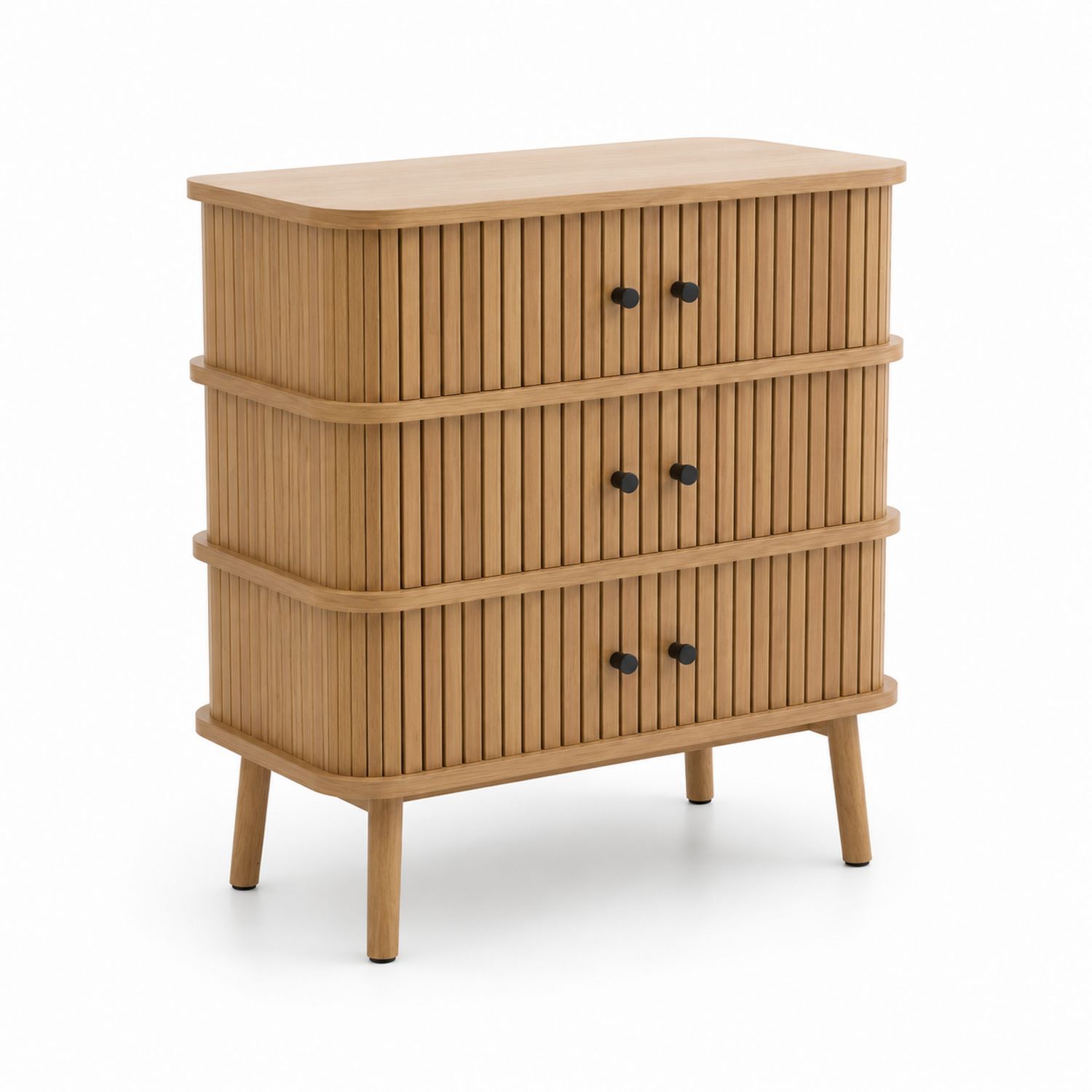 Holz Kommode mit 3 Schubladen Natur 80 cm x 40 cm x 95 cm-Asabirneo